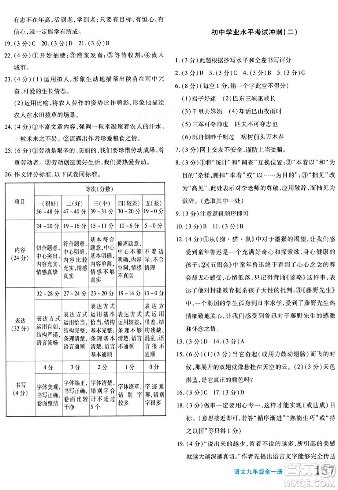 新疆青少年出版社2024年春優(yōu)學(xué)1+1評(píng)價(jià)與測(cè)試九年級(jí)語(yǔ)文下冊(cè)通用版答案