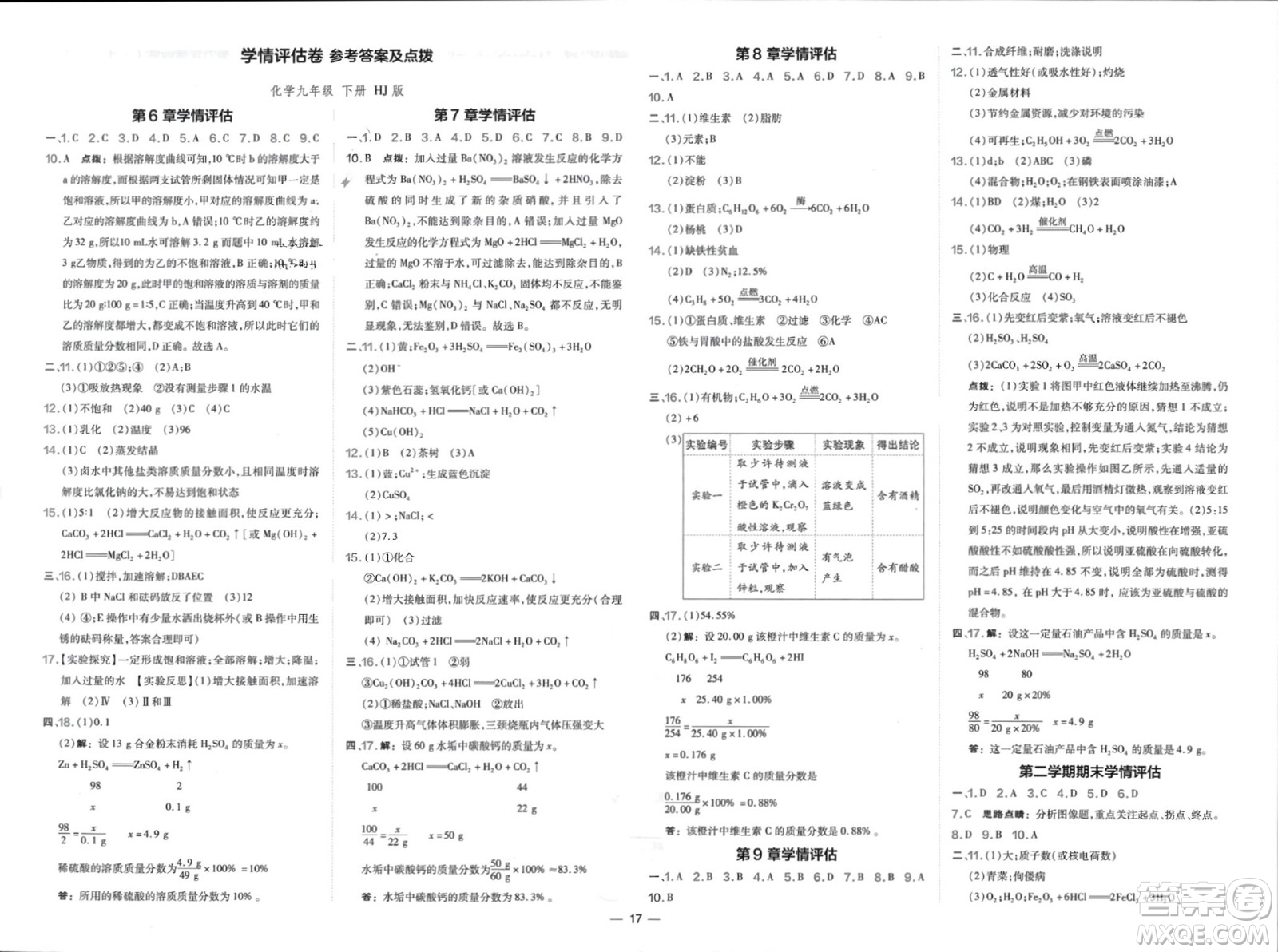 山西教育出版社2024年春榮德基點(diǎn)撥訓(xùn)練九年級(jí)化學(xué)下冊(cè)滬教版參考答案