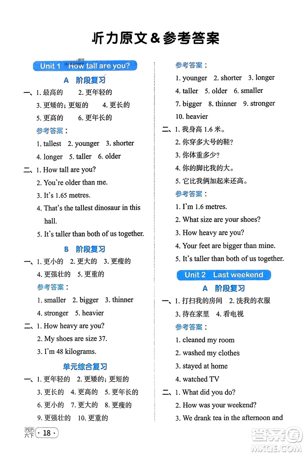 江西教育出版社2024年春陽光同學(xué)默寫小達人六年級英語下冊人教版參考答案