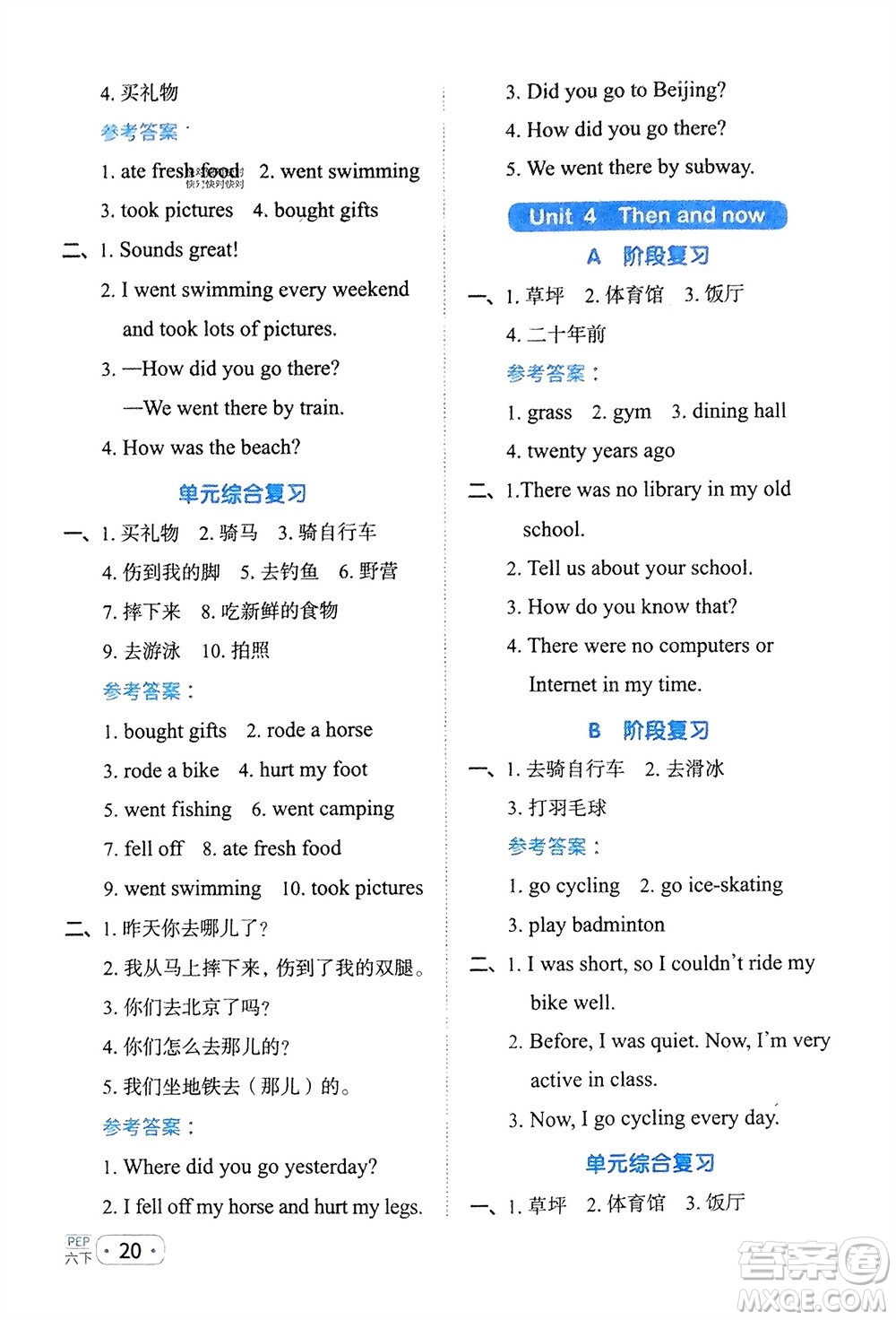 江西教育出版社2024年春陽光同學(xué)默寫小達人六年級英語下冊人教版參考答案