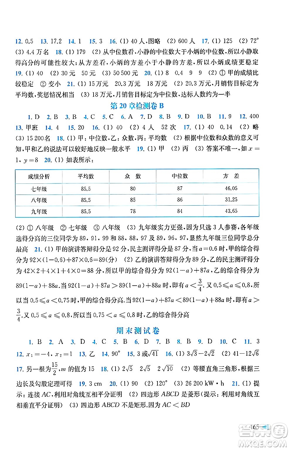 上海科學技術出版社2024年春初中數(shù)學同步練習八年級數(shù)學下冊滬科版答案