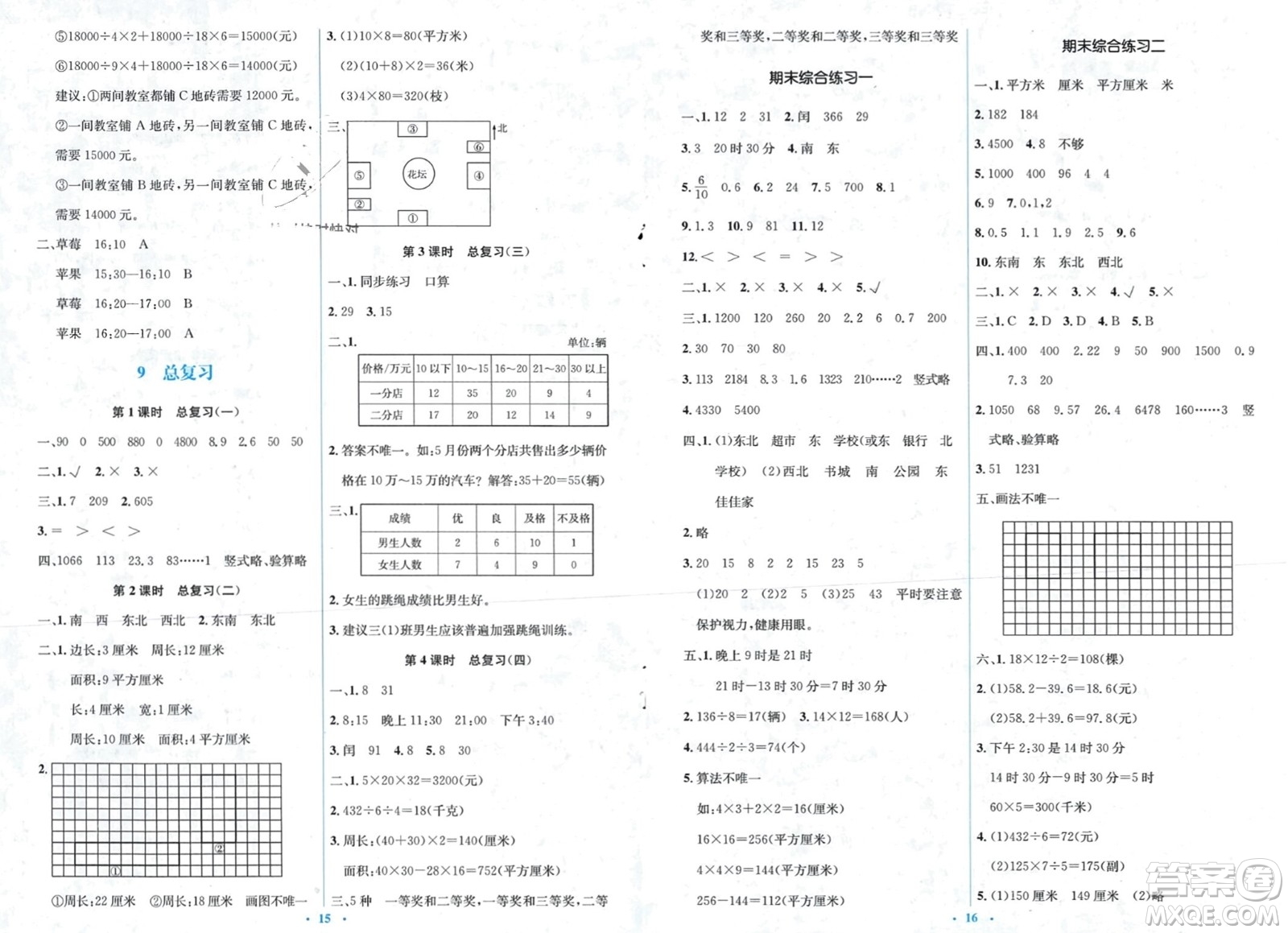 人民教育出版社2024年春人教金學(xué)典同步解析與測(cè)評(píng)學(xué)考練三年級(jí)數(shù)學(xué)下冊(cè)人教版參考答案