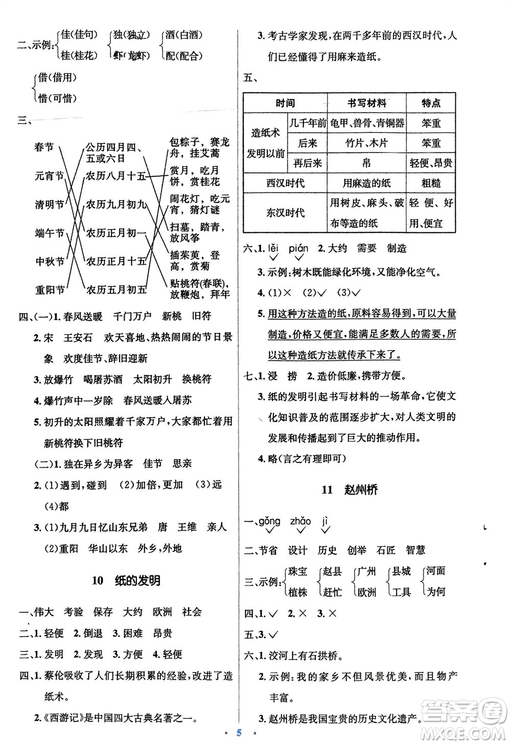 人民教育出版社2024年春人教金學典同步解析與測評學考練三年級語文下冊人教版參考答案