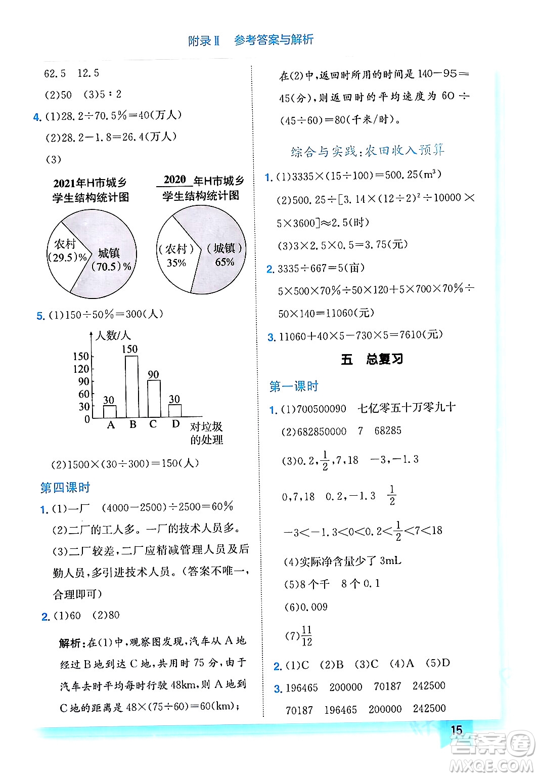 龍門書局2024年春黃岡小狀元作業(yè)本六年級(jí)數(shù)學(xué)下冊(cè)西師版答案