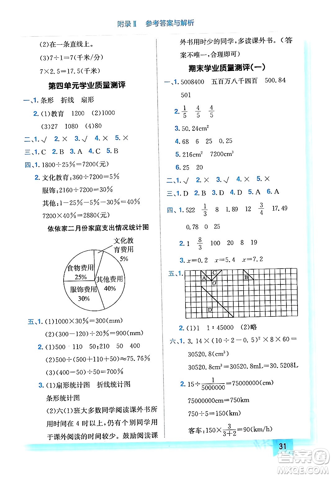 龍門書局2024年春黃岡小狀元作業(yè)本六年級(jí)數(shù)學(xué)下冊(cè)西師版答案