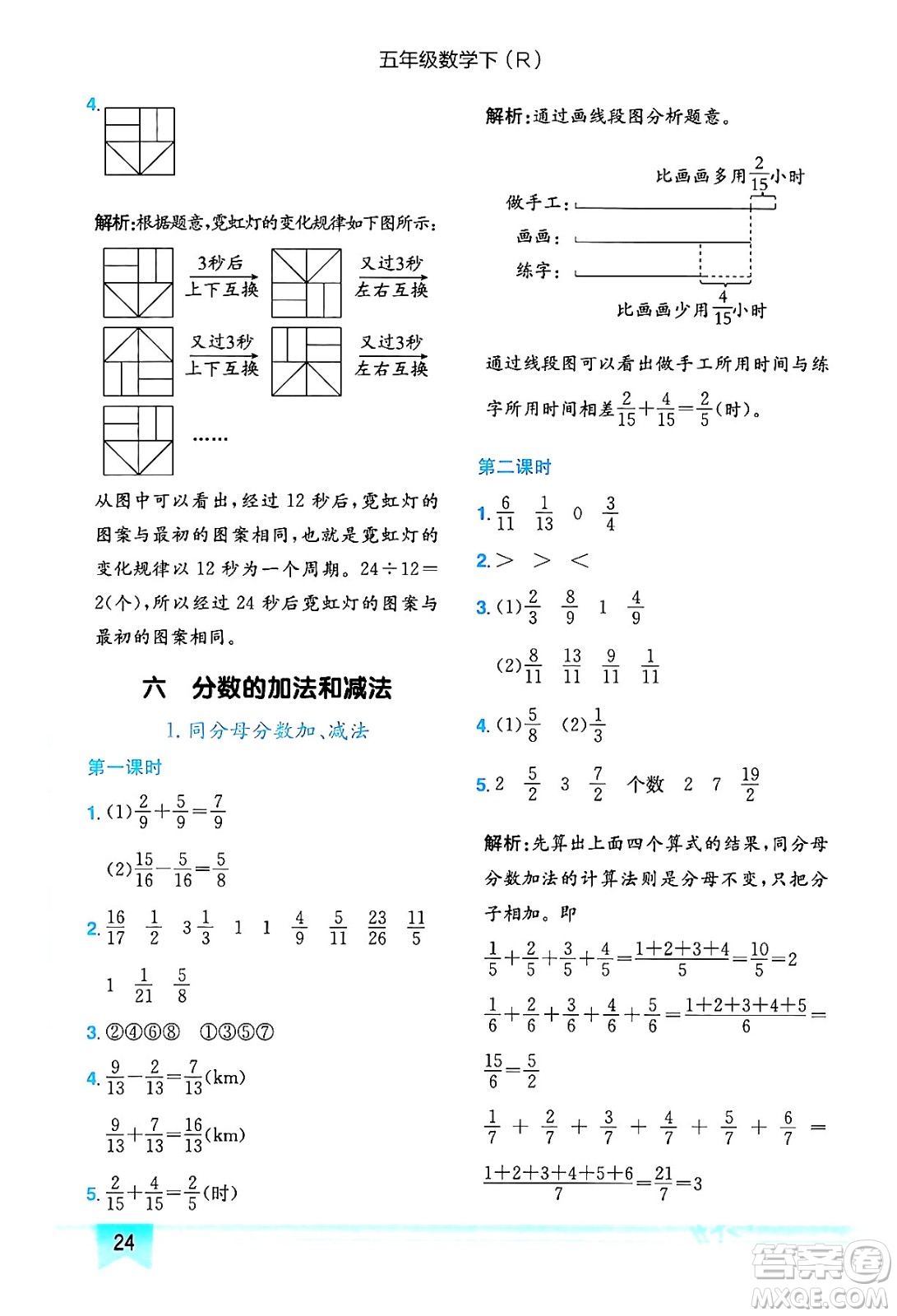 龍門書局2024年春黃岡小狀元作業(yè)本五年級數(shù)學下冊人教版答案