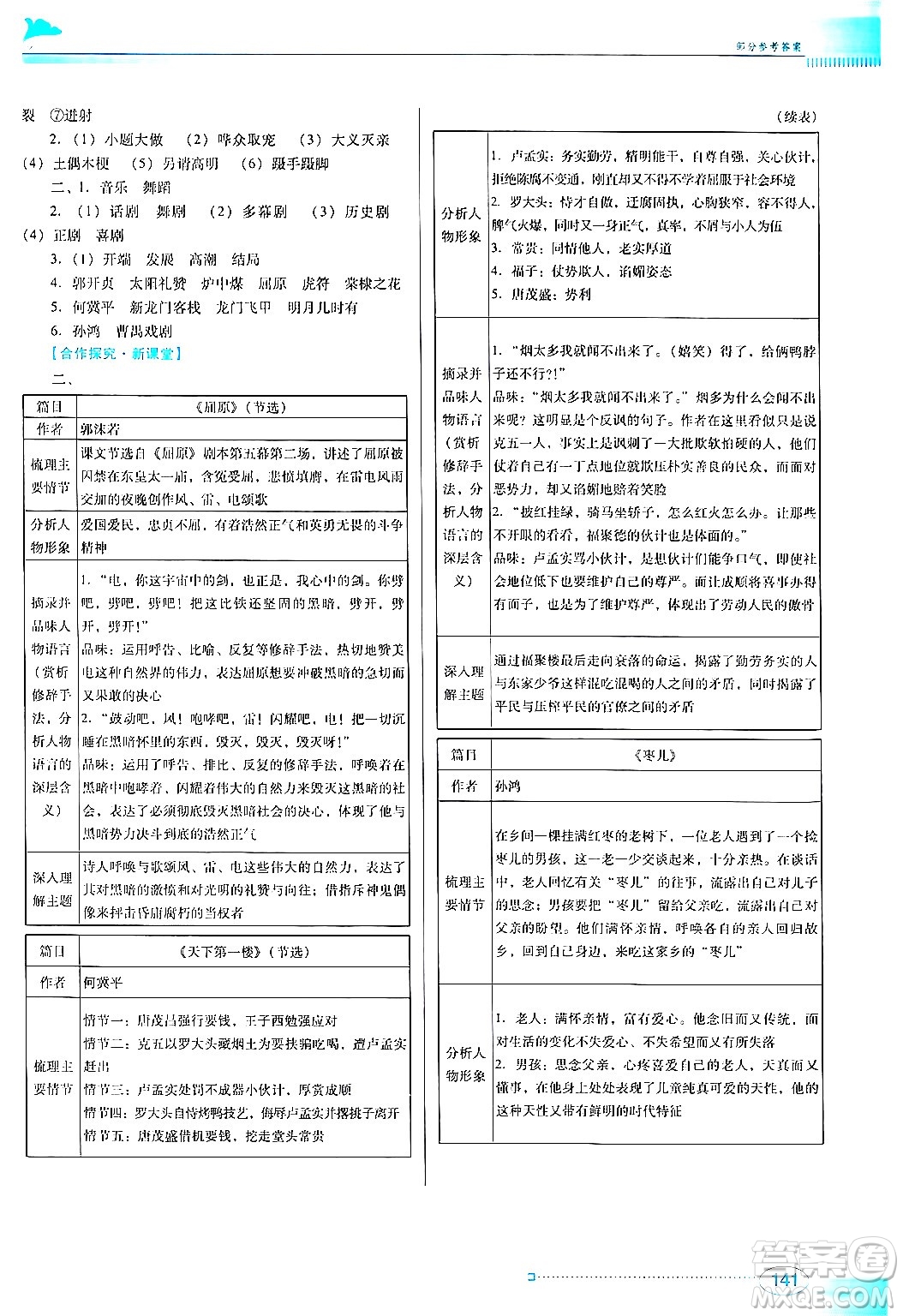 廣東教育出版社2024年春南方新課堂金牌學(xué)案九年級語文人教版答案