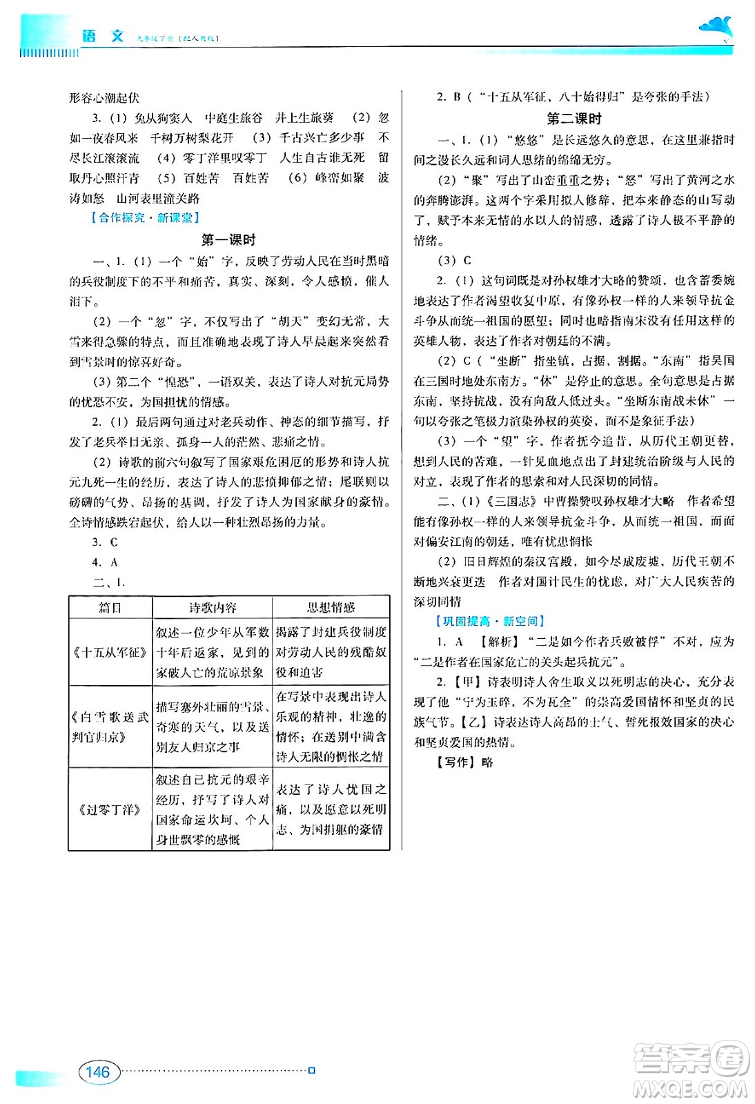 廣東教育出版社2024年春南方新課堂金牌學(xué)案九年級語文人教版答案