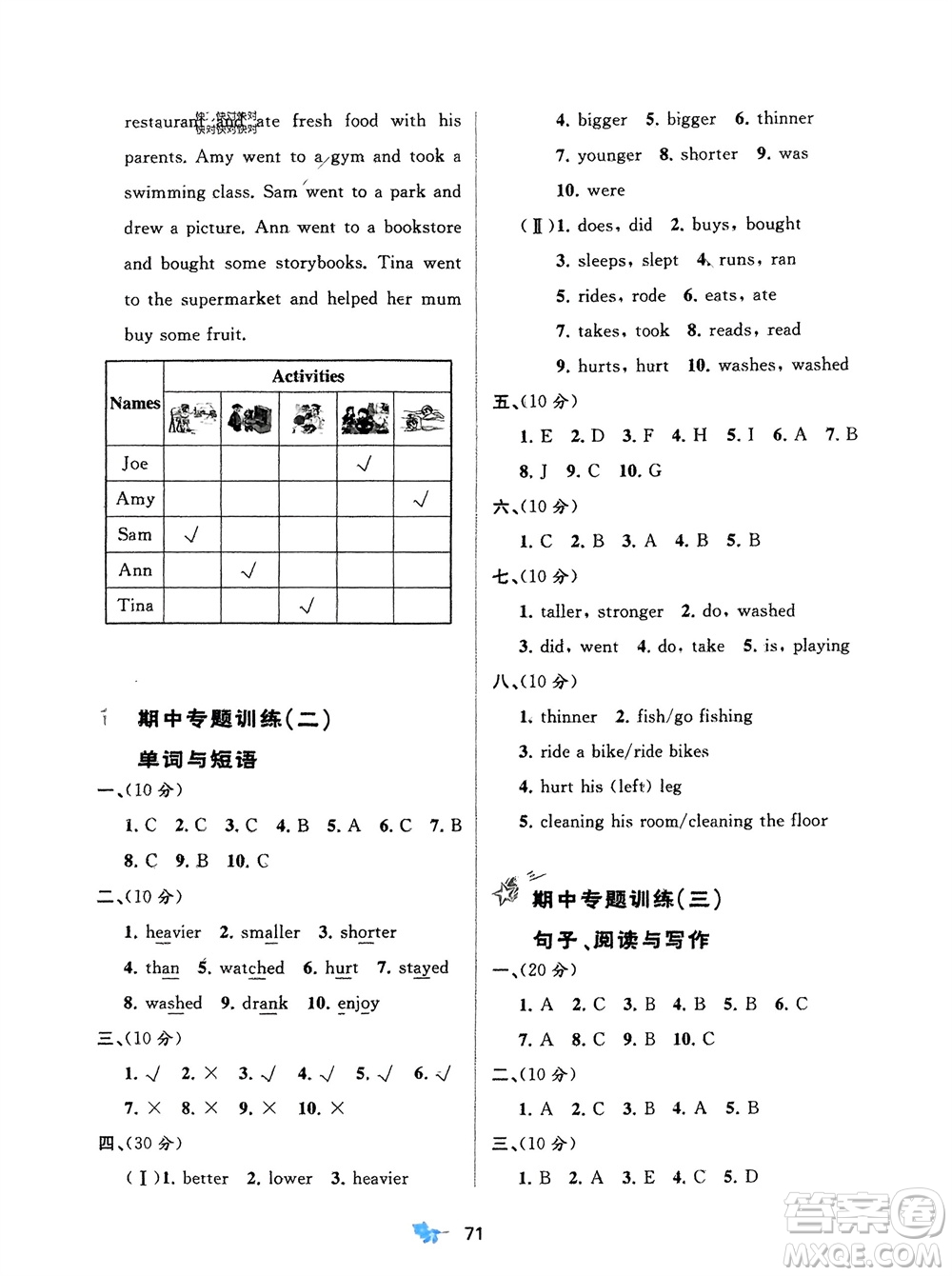 廣西師范大學(xué)出版社2024年春新課程學(xué)習(xí)與測評單元雙測六年級英語下冊A版人教版參考答案