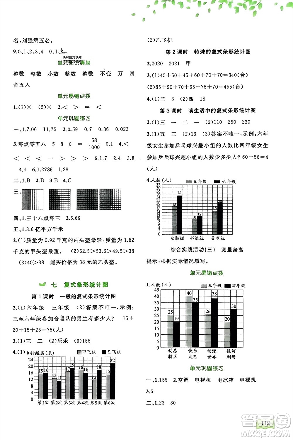 廣西師范大學(xué)出版社2024年春新課程學(xué)習(xí)與測評同步學(xué)習(xí)四年級數(shù)學(xué)下冊冀教版參考答案