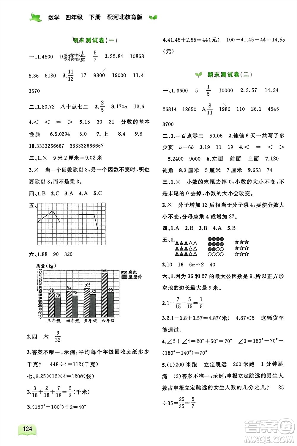 廣西師范大學(xué)出版社2024年春新課程學(xué)習(xí)與測評同步學(xué)習(xí)四年級數(shù)學(xué)下冊冀教版參考答案