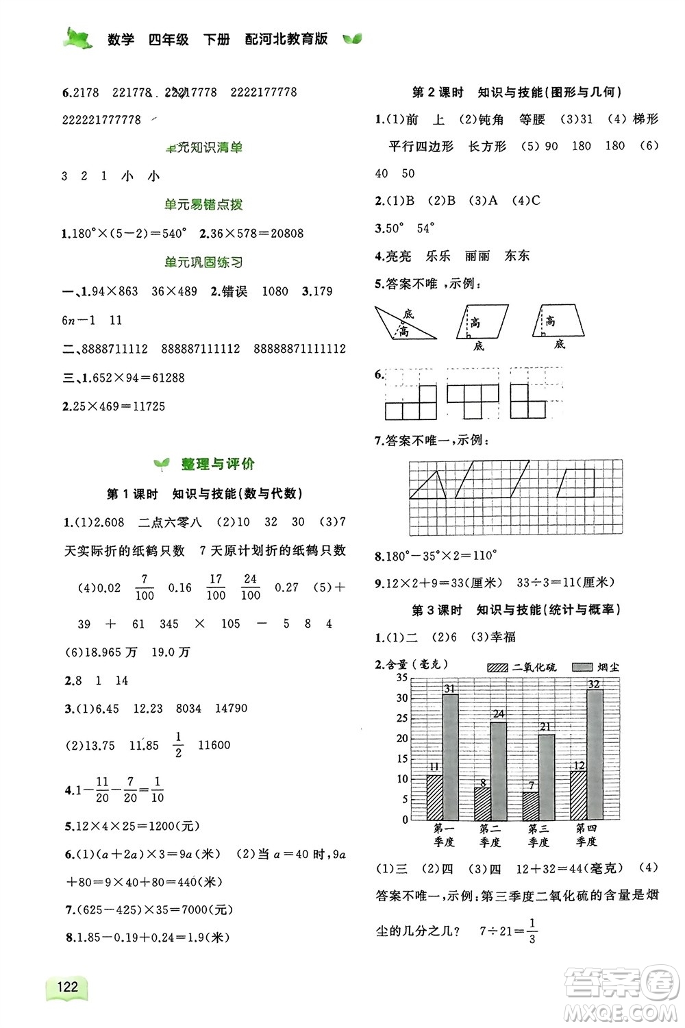 廣西師范大學(xué)出版社2024年春新課程學(xué)習(xí)與測評同步學(xué)習(xí)四年級數(shù)學(xué)下冊冀教版參考答案