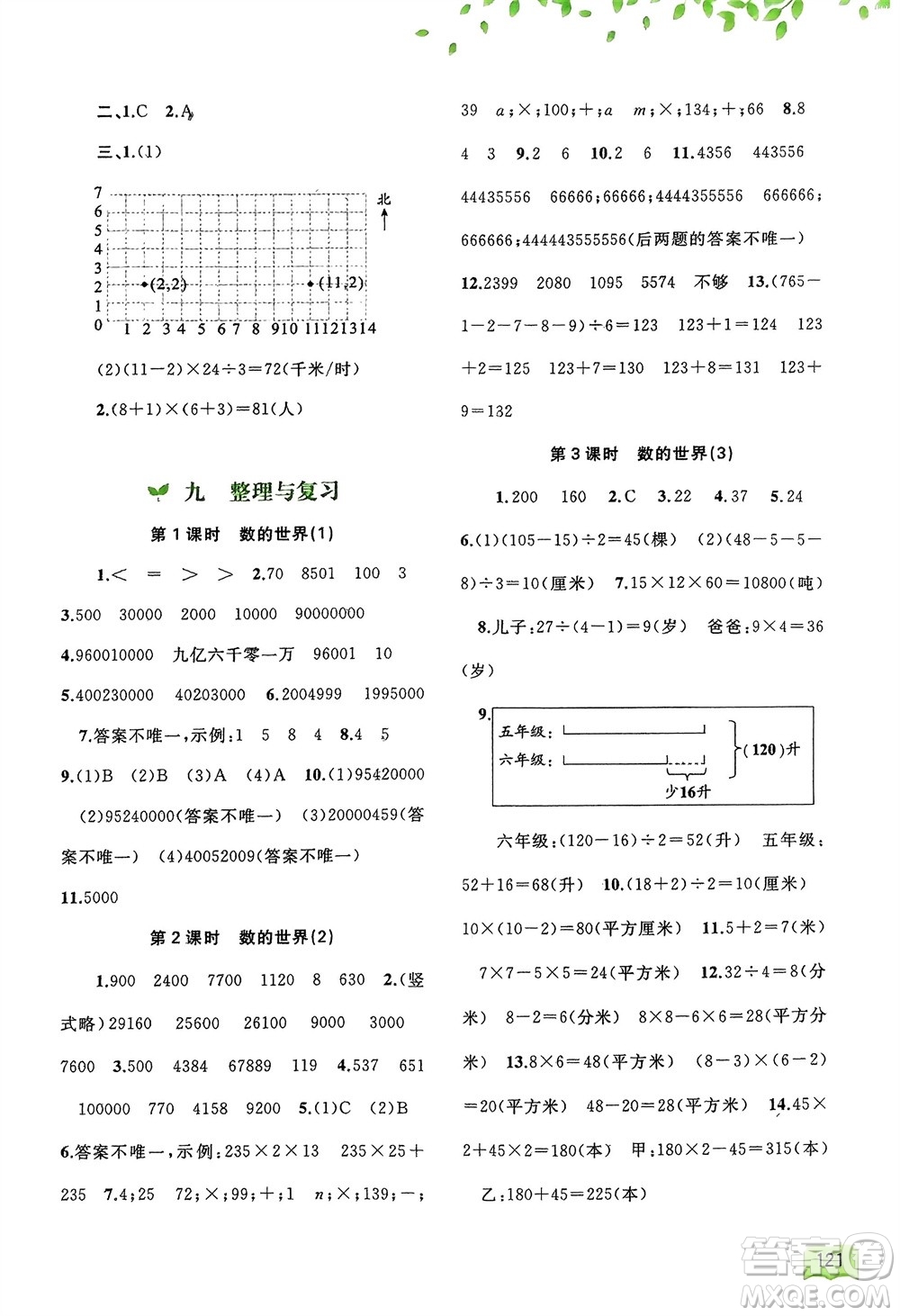 廣西師范大學出版社2024年春新課程學習與測評同步學習四年級數(shù)學下冊蘇教版參考答案