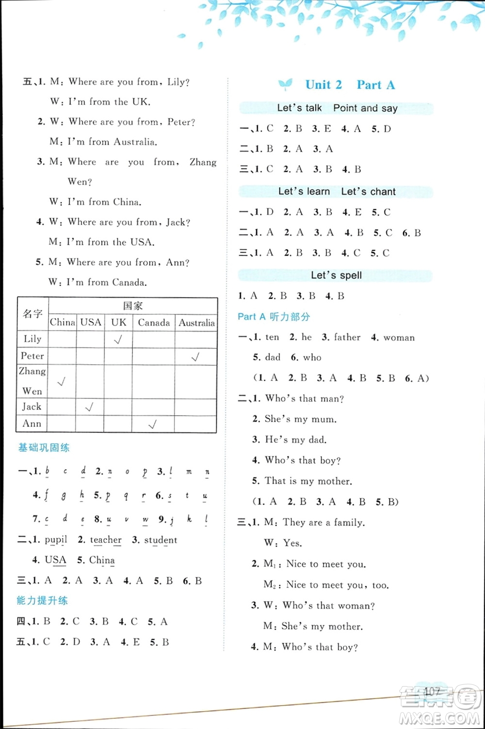 廣西師范大學(xué)出版社2024年春新課程學(xué)習(xí)與測(cè)評(píng)同步學(xué)習(xí)三年級(jí)英語(yǔ)下冊(cè)人教版參考答案