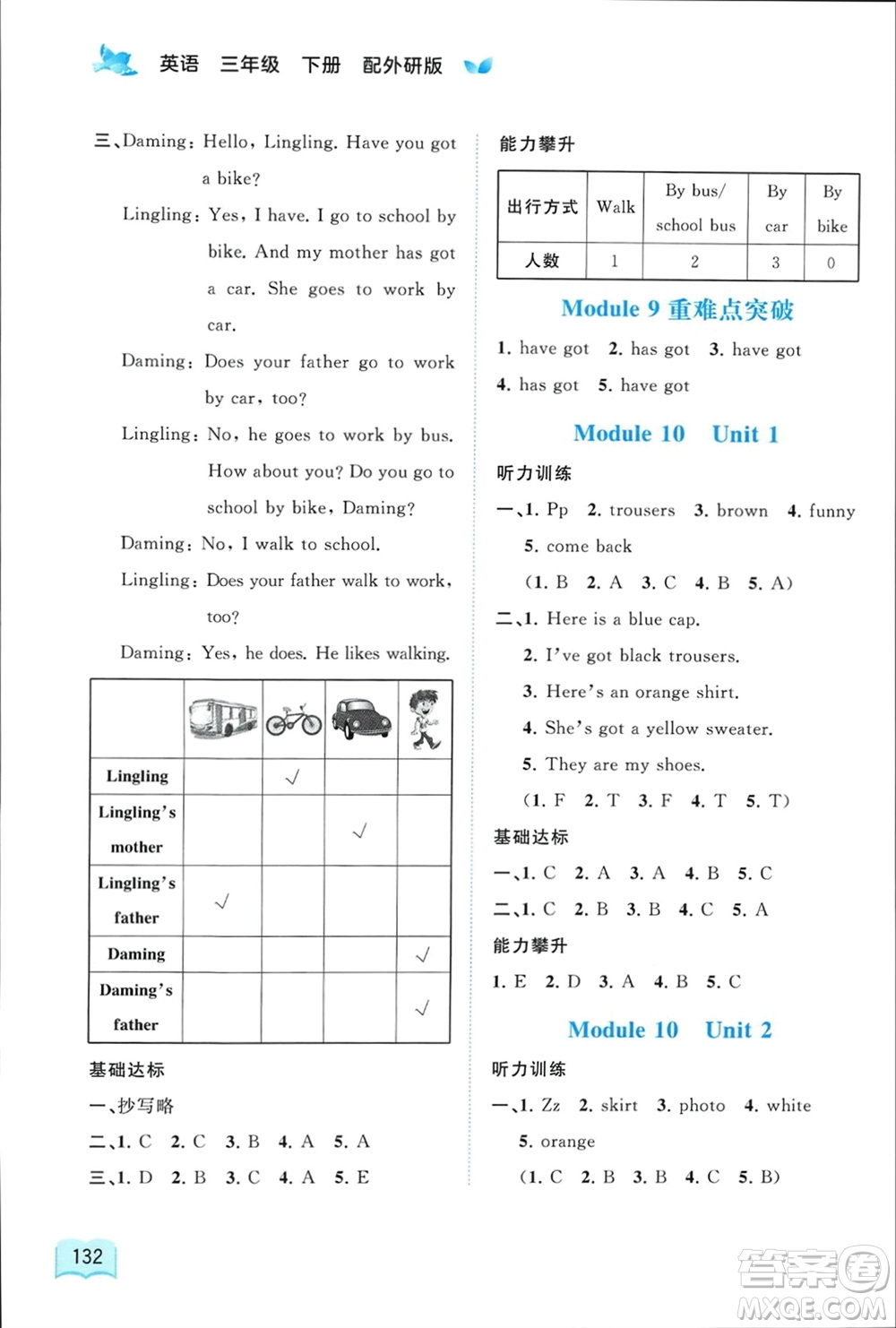 廣西師范大學出版社2024年春新課程學習與測評同步學習三年級英語下冊外研版參考答案