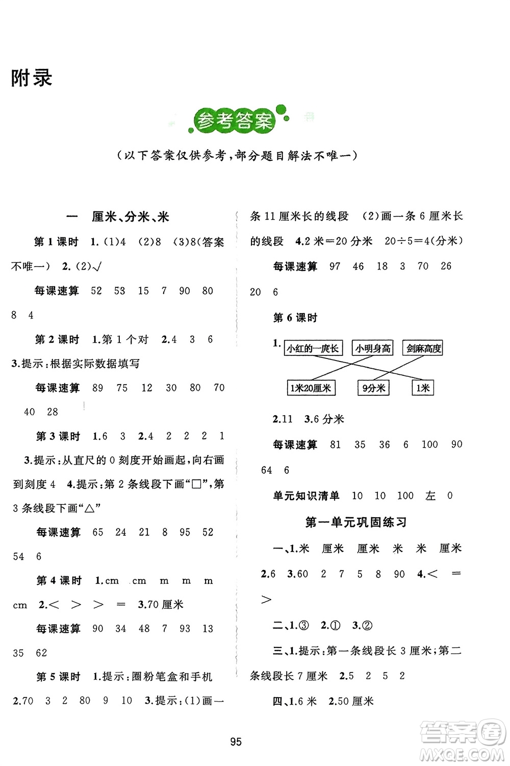 廣西師范大學(xué)出版社2024年春新課程學(xué)習(xí)與測評同步學(xué)習(xí)二年級數(shù)學(xué)下冊冀教版參考答案