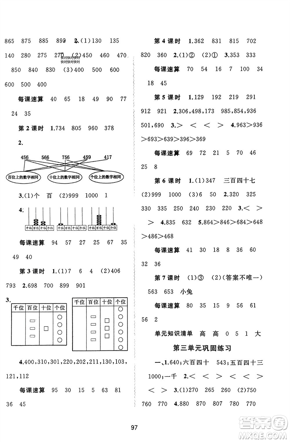 廣西師范大學(xué)出版社2024年春新課程學(xué)習(xí)與測評同步學(xué)習(xí)二年級數(shù)學(xué)下冊冀教版參考答案