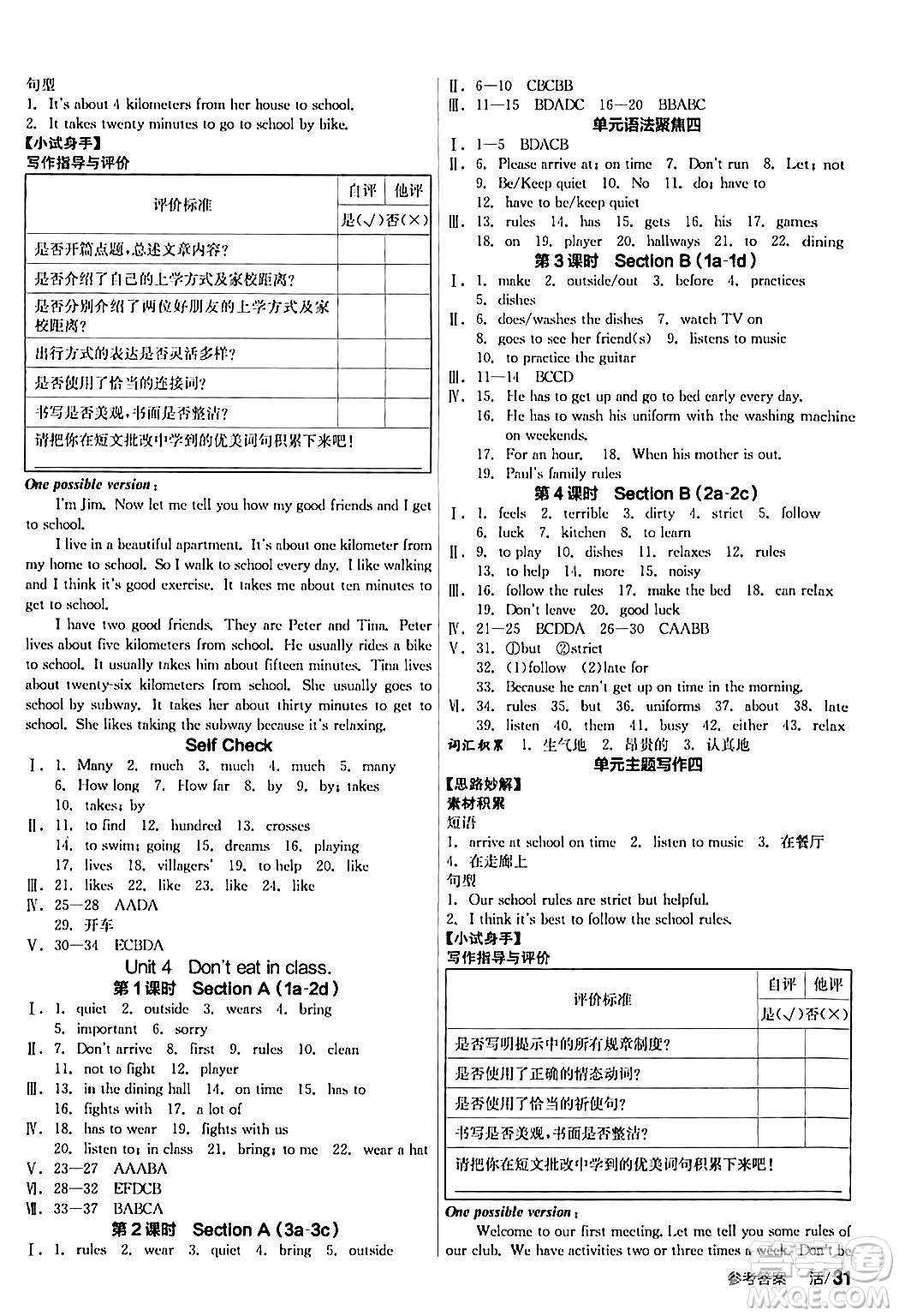 陽光出版社2024年春全品學(xué)練考七年級(jí)英語下冊(cè)人教版答案