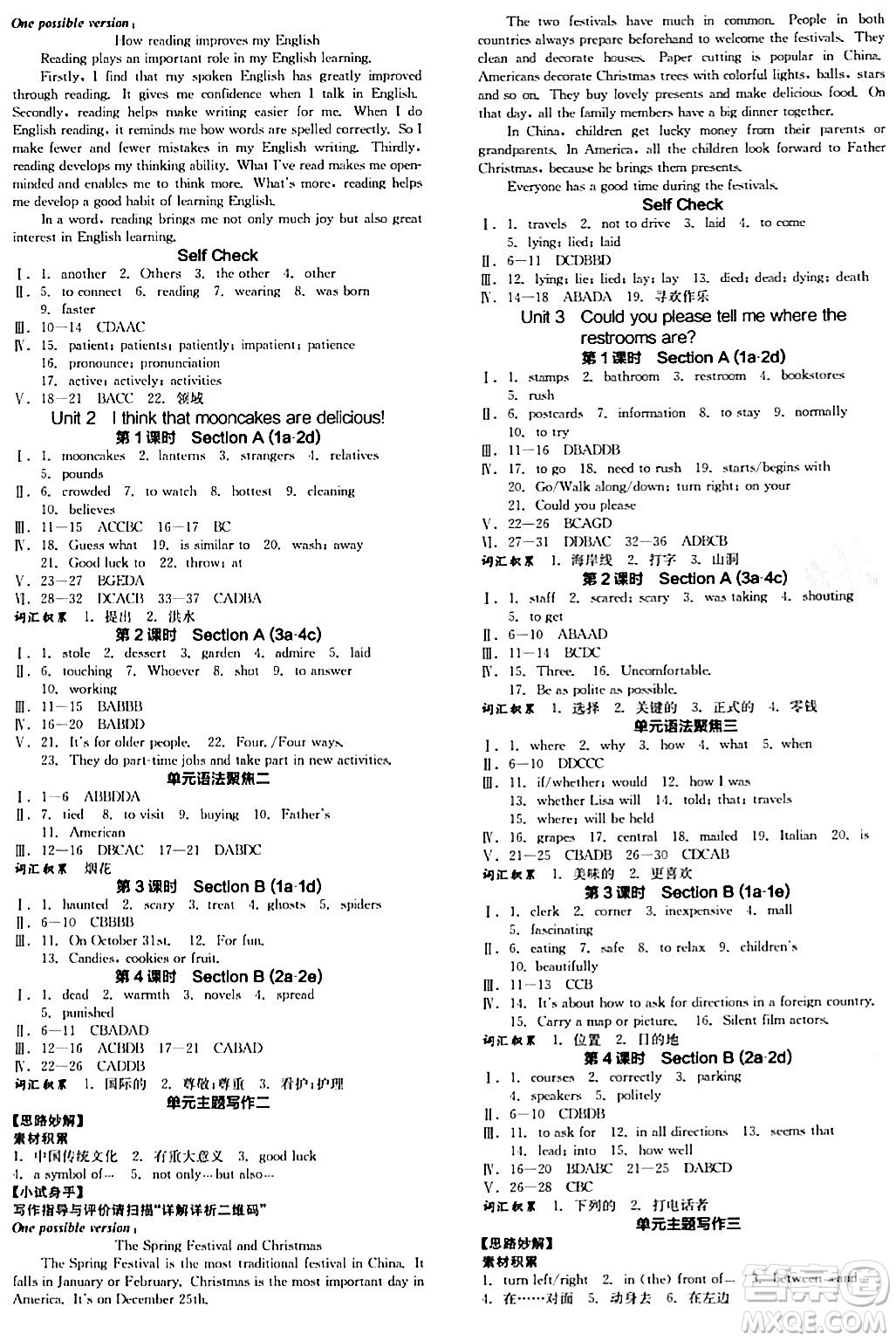 陽光出版社2024年春全品學練考九年級英語下冊人教版答案