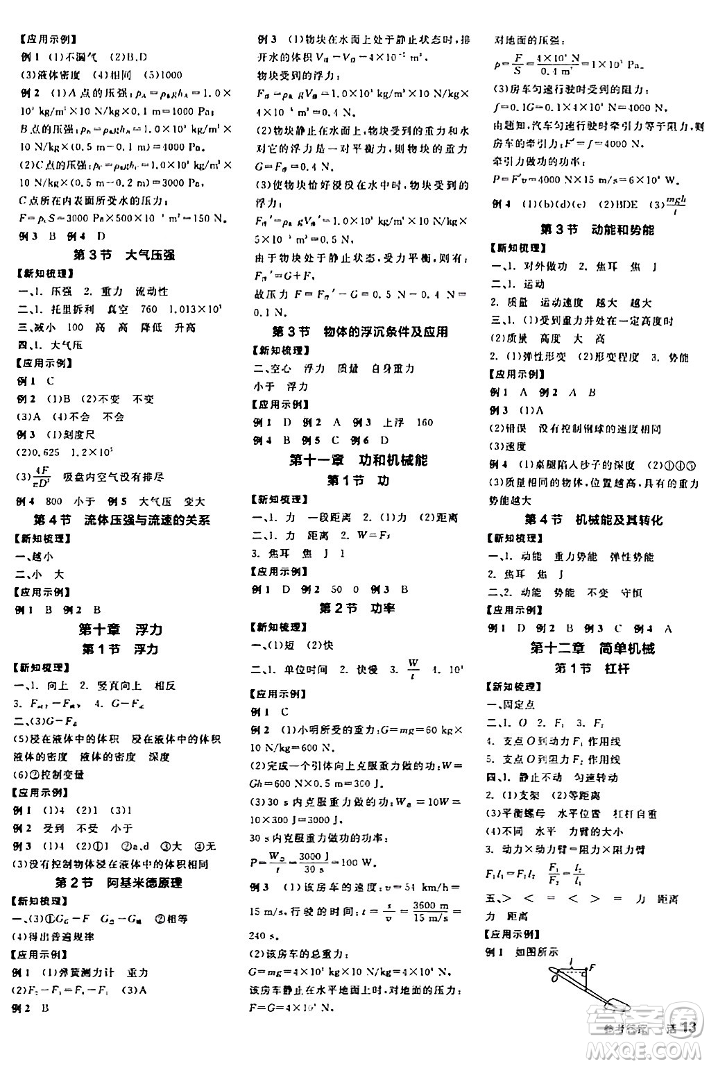 陽光出版社2024年春全品學(xué)練考八年級物理下冊人教版答案