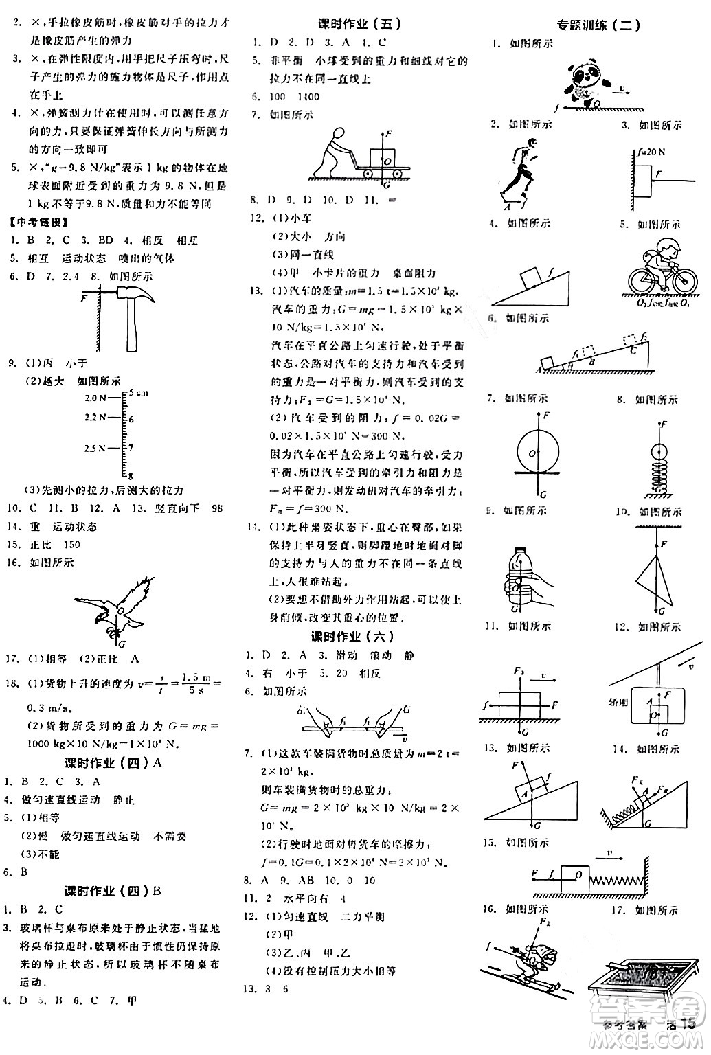 陽光出版社2024年春全品學(xué)練考八年級物理下冊人教版答案