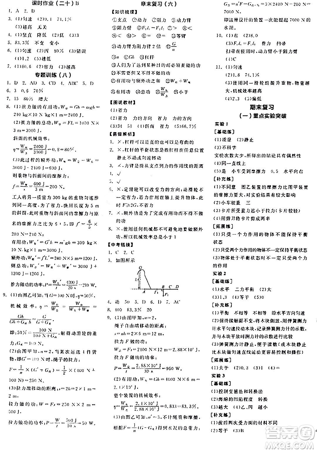 陽光出版社2024年春全品學(xué)練考八年級物理下冊人教版答案