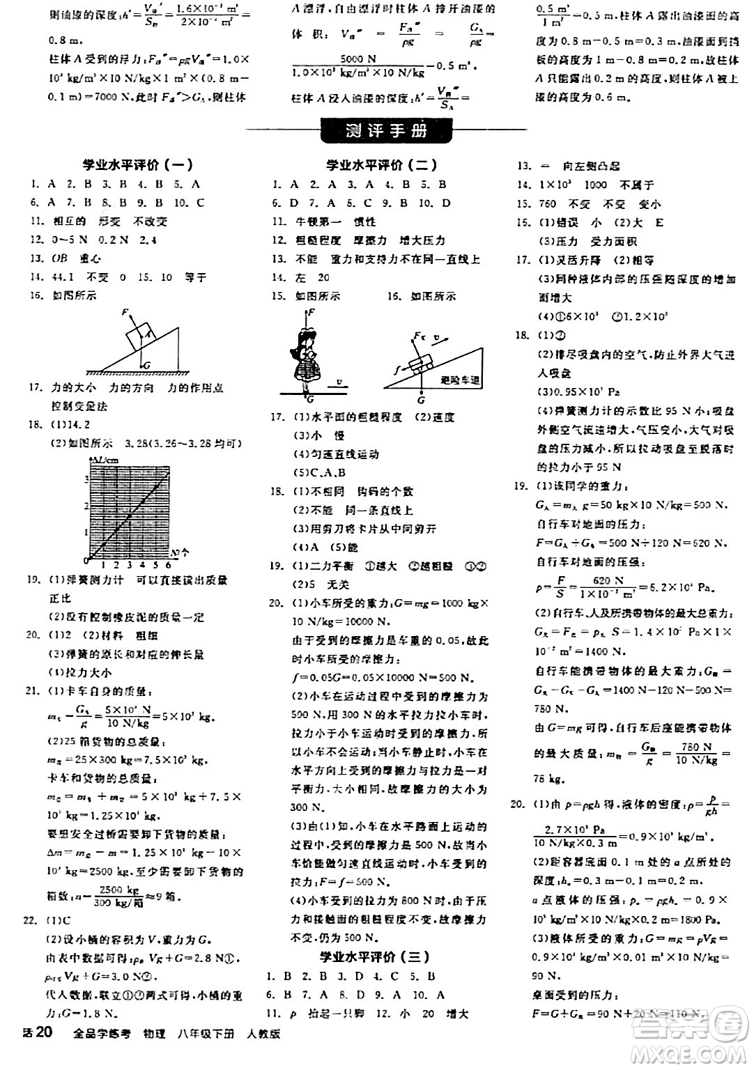 陽光出版社2024年春全品學(xué)練考八年級物理下冊人教版答案