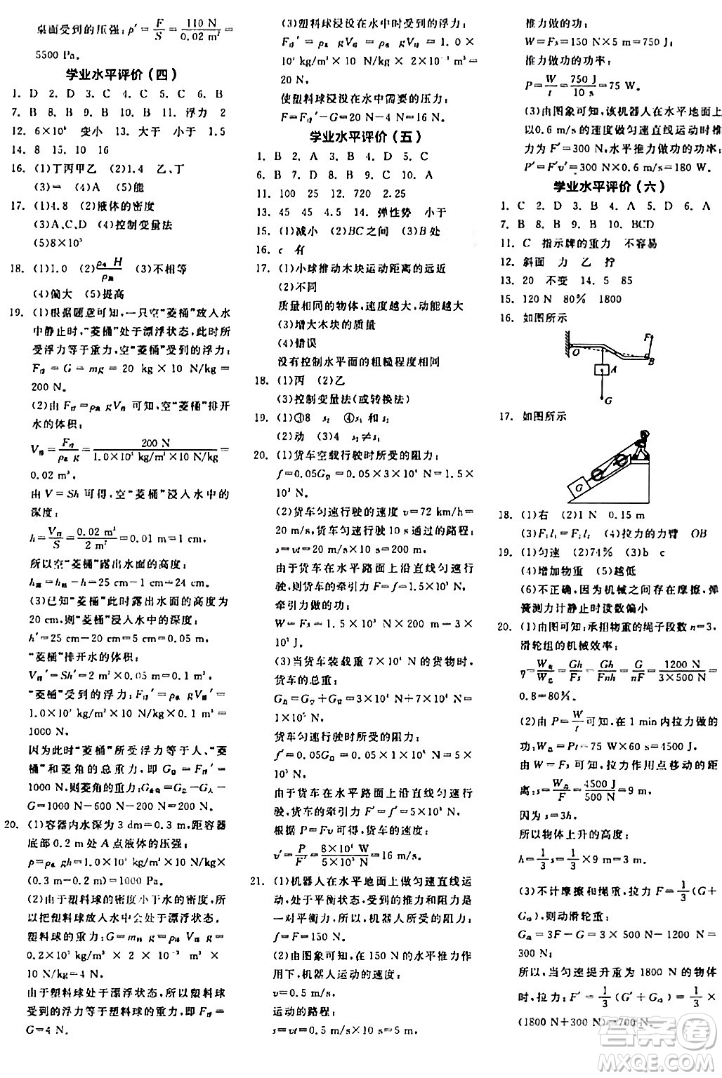 陽光出版社2024年春全品學(xué)練考八年級物理下冊人教版答案