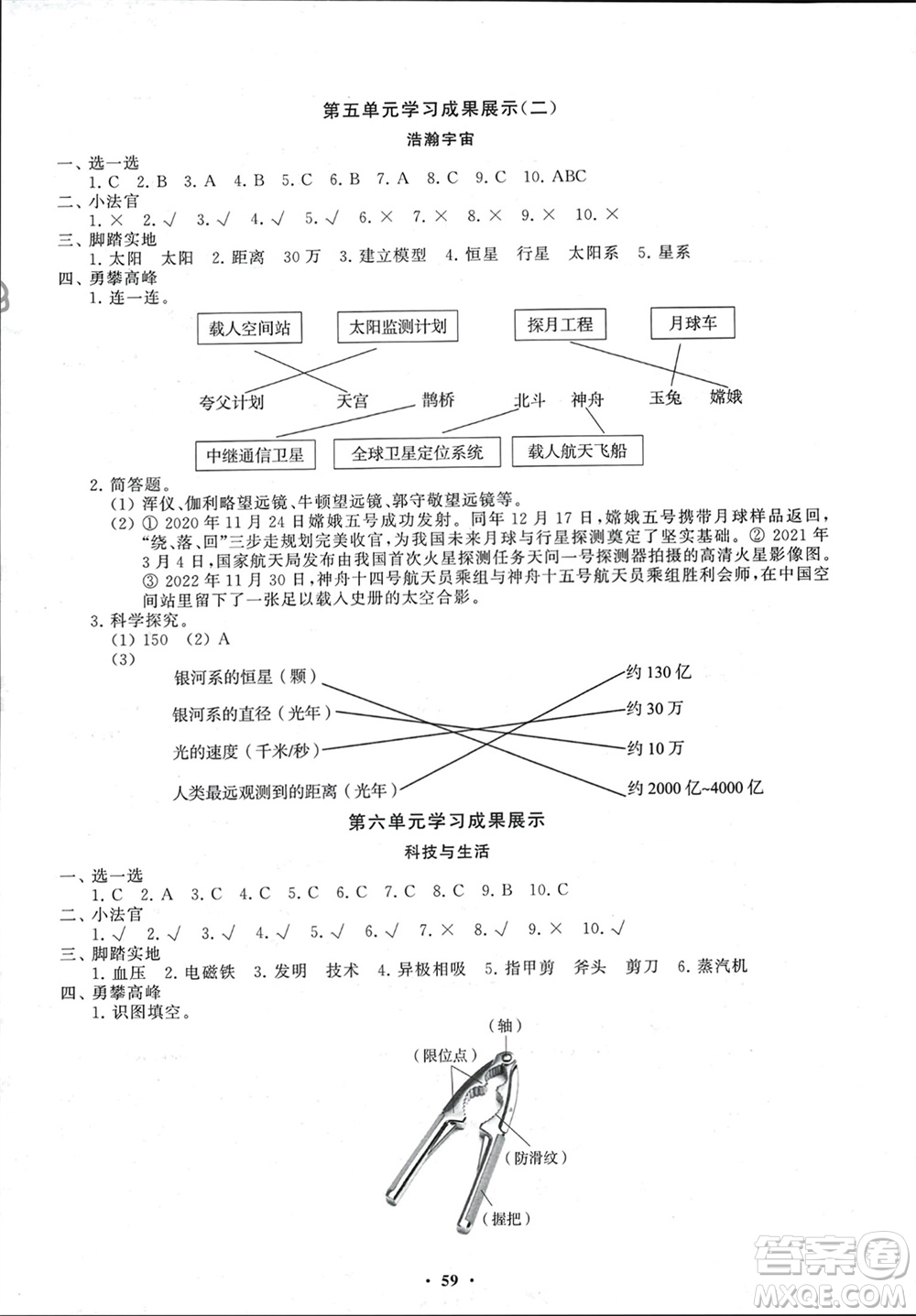 山東教育出版社2024年春小學(xué)同步練習(xí)冊(cè)分層指導(dǎo)六年級(jí)科學(xué)下冊(cè)通用版參考答案