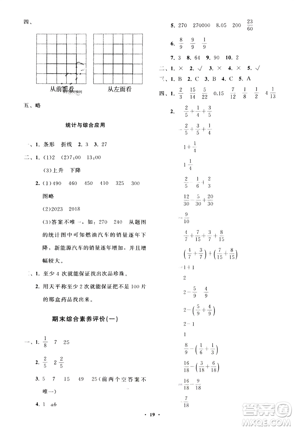 山東教育出版社2024年春小學(xué)同步練習(xí)冊分層指導(dǎo)五年級數(shù)學(xué)下冊人教版參考答案