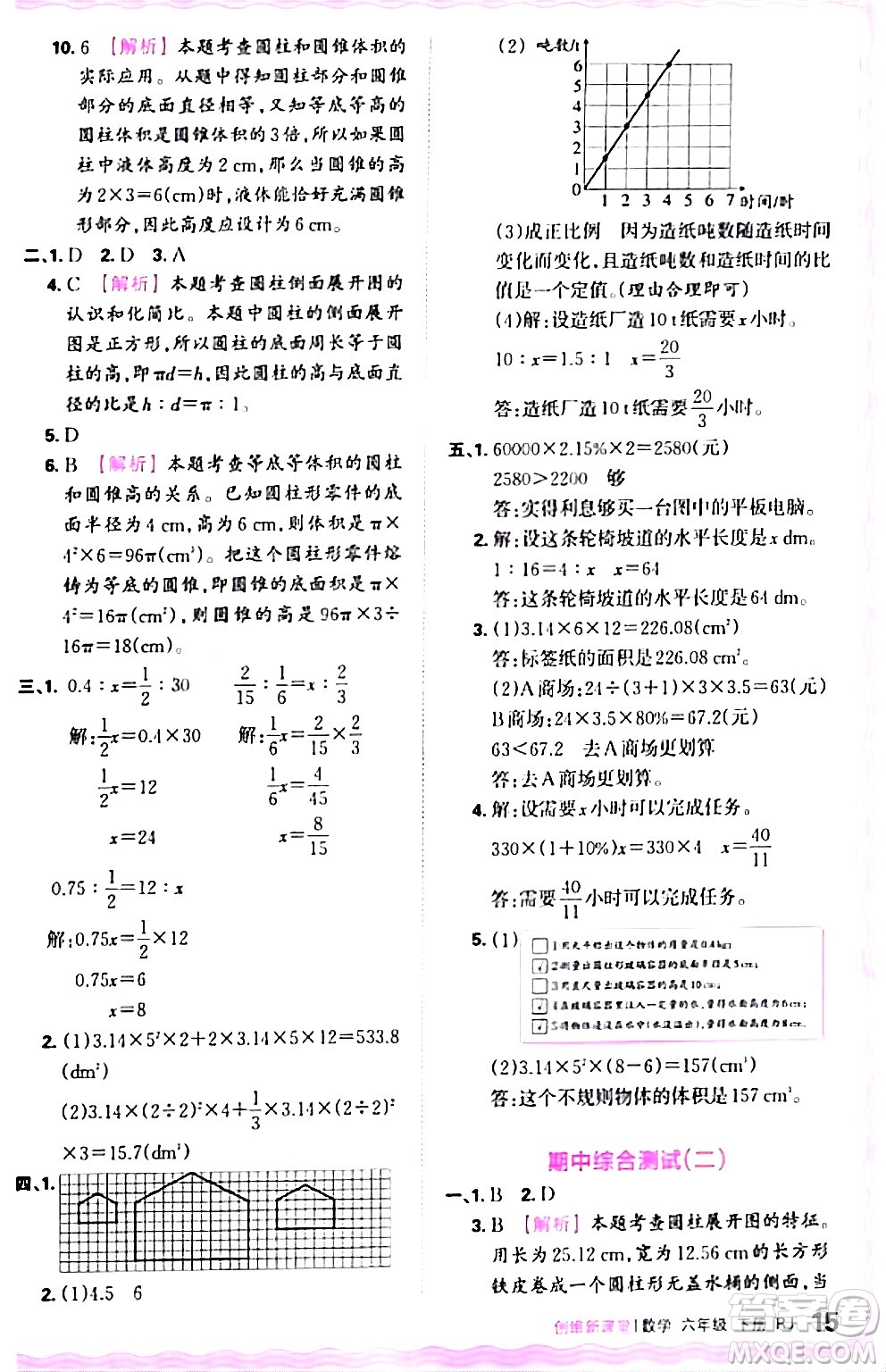 江西人民出版社2024年春王朝霞創(chuàng)維新課堂六年級(jí)數(shù)學(xué)下冊(cè)人教版答案