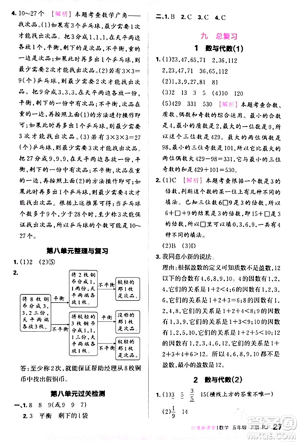 江西人民出版社2024年春王朝霞創(chuàng)維新課堂五年級(jí)數(shù)學(xué)下冊(cè)人教版答案