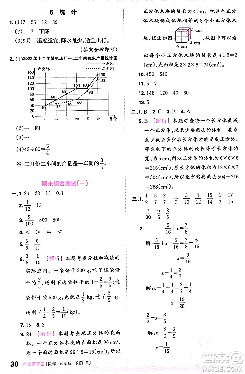 江西人民出版社2024年春王朝霞創(chuàng)維新課堂五年級(jí)數(shù)學(xué)下冊(cè)人教版答案