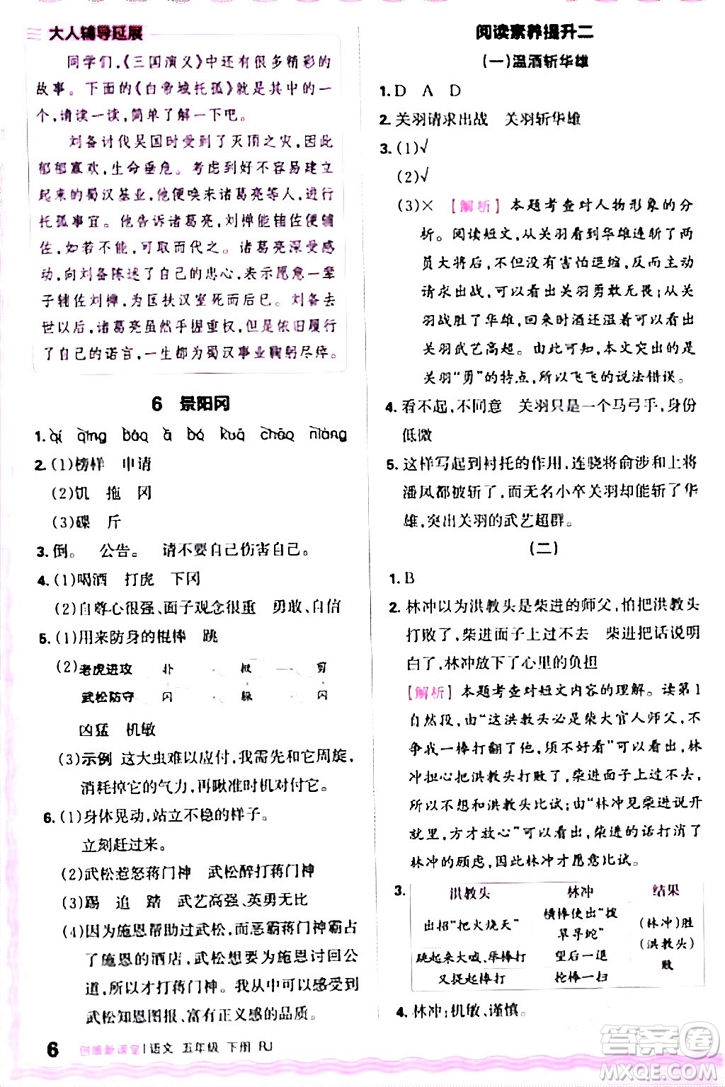 江西人民出版社2024年春王朝霞創(chuàng)維新課堂五年級(jí)語(yǔ)文下冊(cè)人教版答案