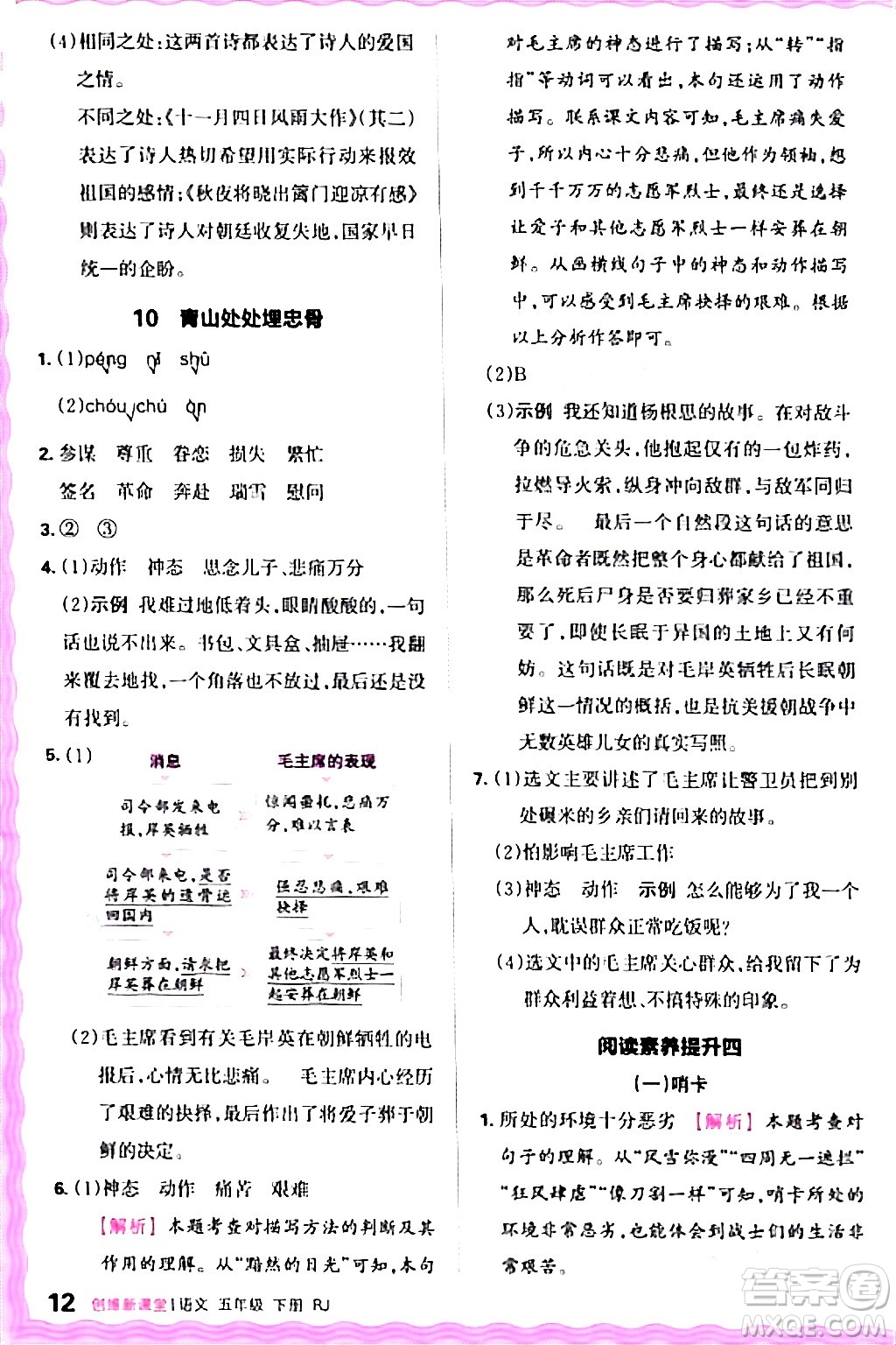 江西人民出版社2024年春王朝霞創(chuàng)維新課堂五年級(jí)語(yǔ)文下冊(cè)人教版答案