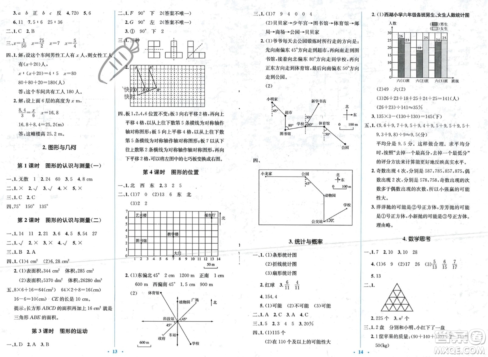 人民教育出版社2024年春人教金學(xué)典同步解析與測(cè)評(píng)學(xué)考練六年級(jí)數(shù)學(xué)下冊(cè)人教版吉林專版參考答案