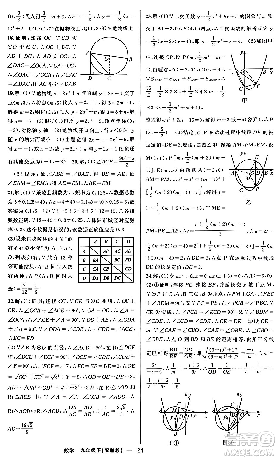 新疆青少年出版社2024年春四清導(dǎo)航九年級數(shù)學(xué)下冊人教版答案