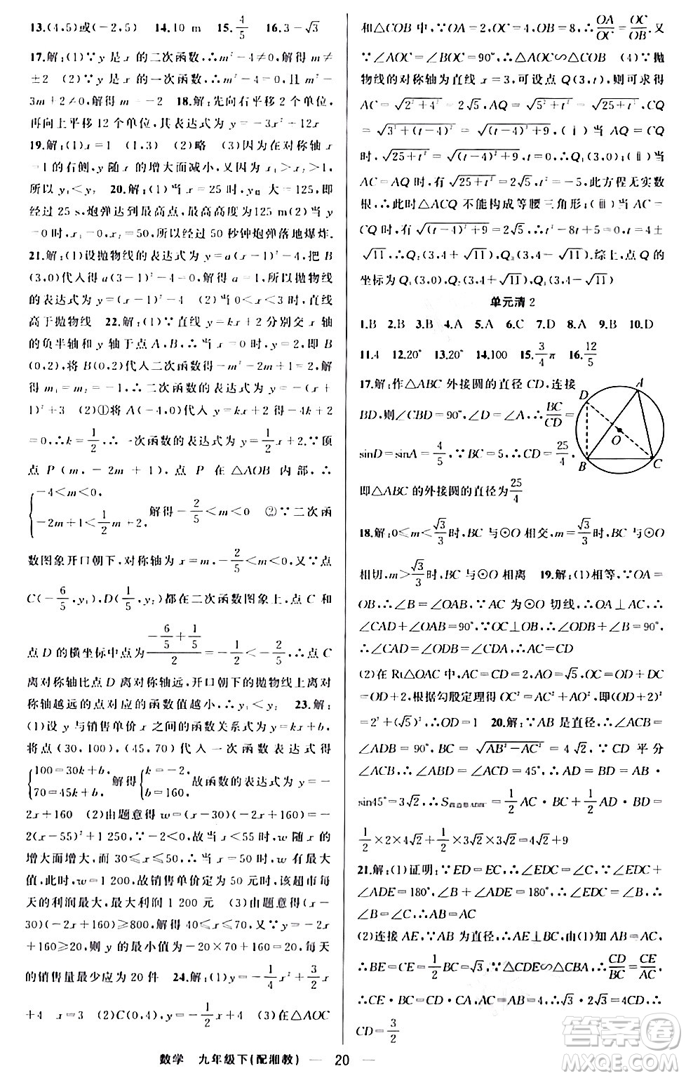 新疆青少年出版社2024年春四清導(dǎo)航九年級數(shù)學(xué)下冊人教版答案