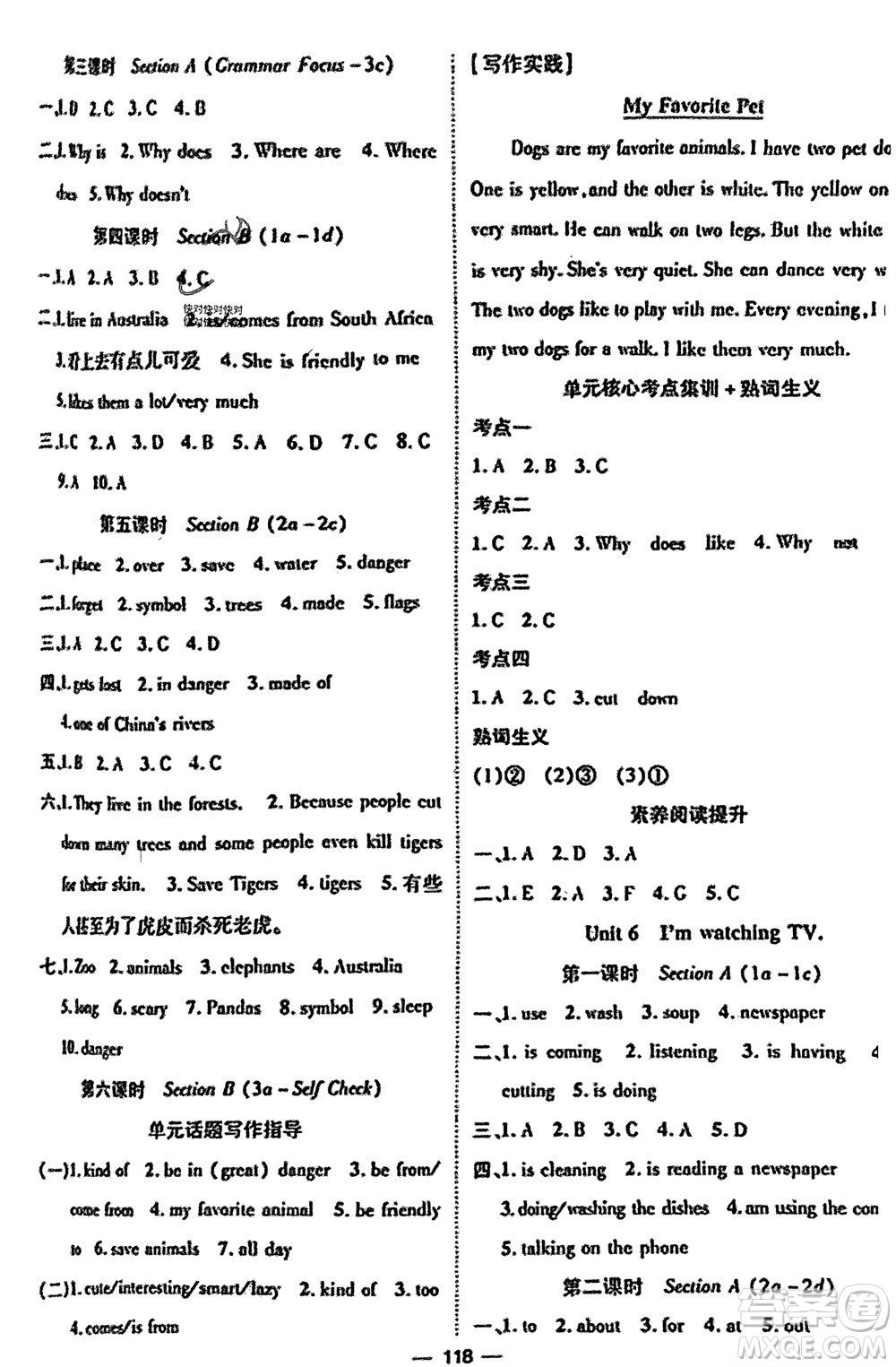 江西教育出版社2024年春精英新課堂三點分層作業(yè)七年級英語下冊人教版參考答案