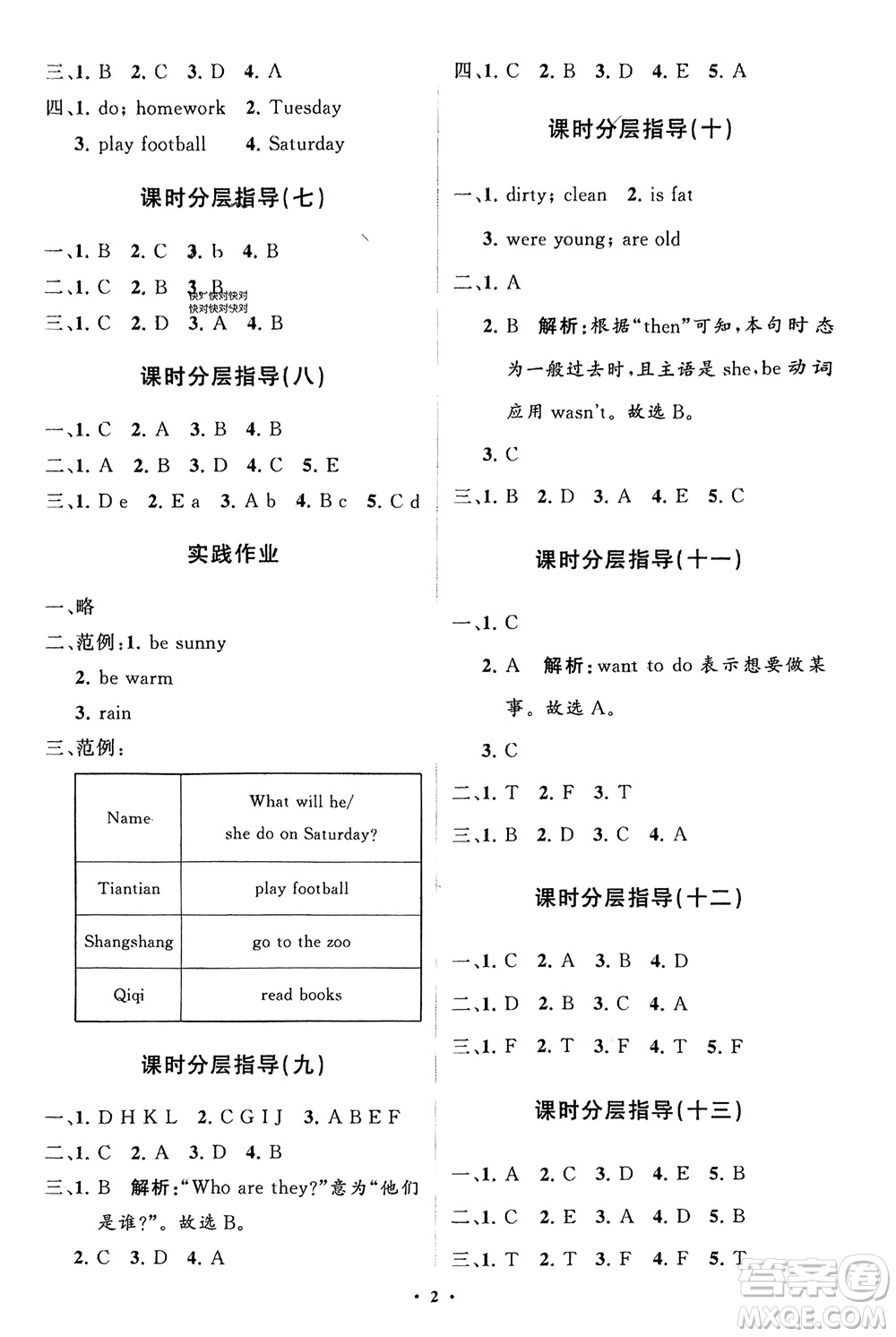 山東教育出版社2024年春小學(xué)同步練習(xí)冊分層指導(dǎo)四年級英語下冊外研版參考答案