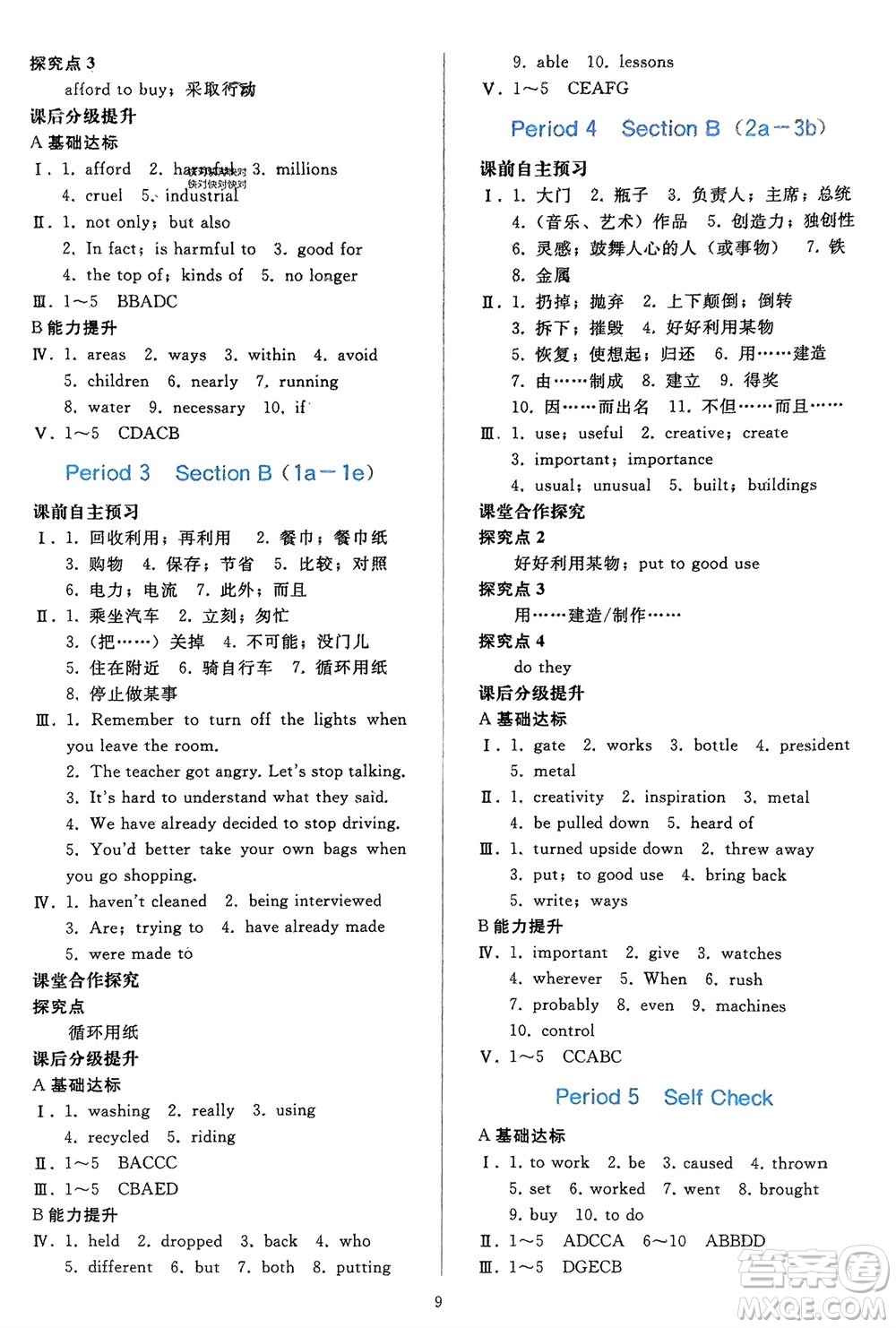 人民教育出版社2024年春同步輕松練習九年級英語下冊人教版參考答案