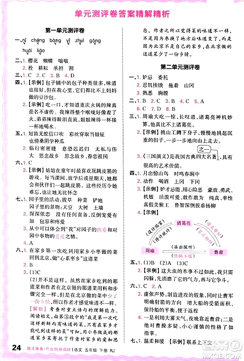 江西人民出版社2024年春王朝霞德才兼?zhèn)渥鳂I(yè)創(chuàng)新設(shè)計五年級語文下冊人教版答案