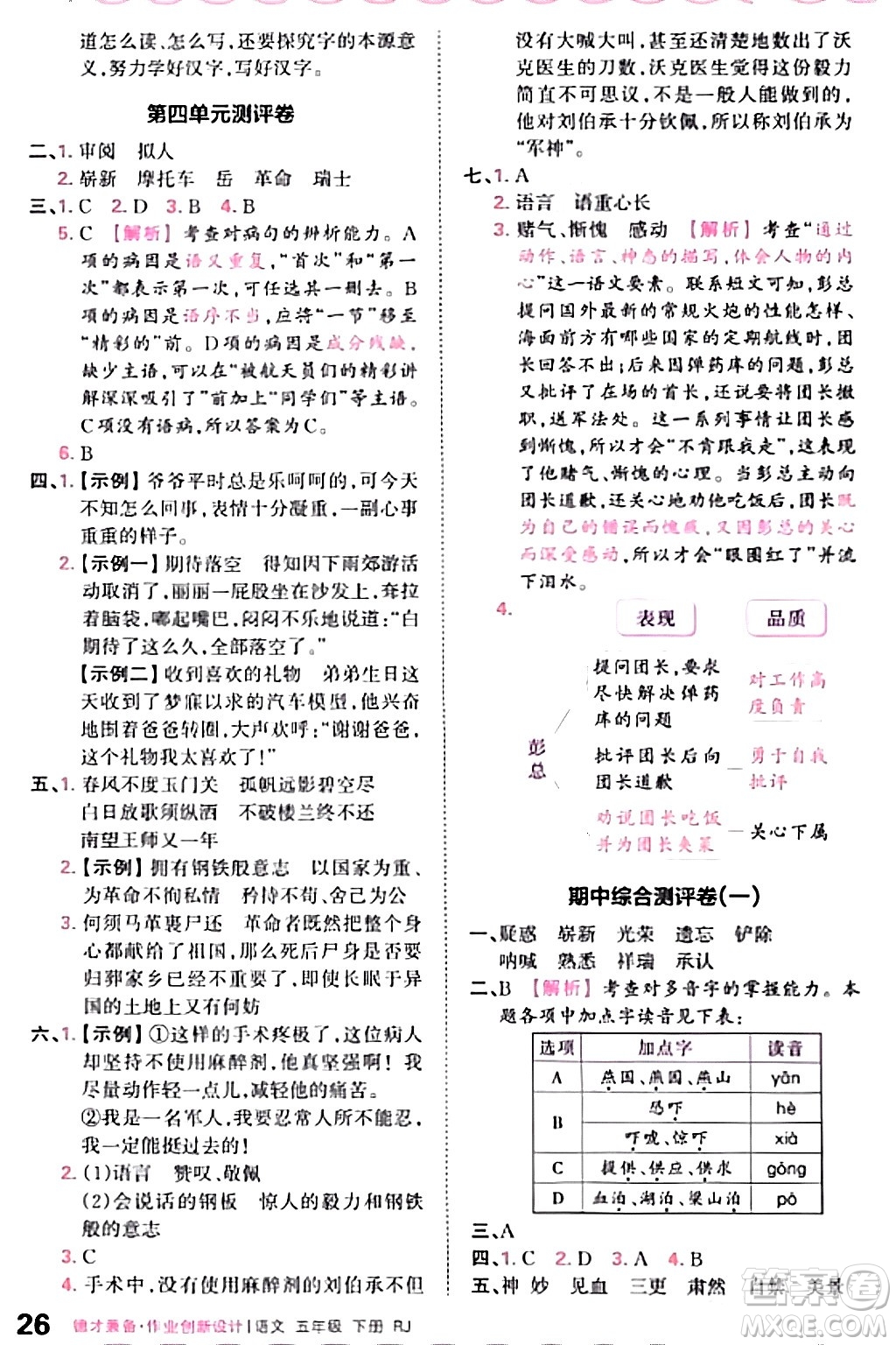 江西人民出版社2024年春王朝霞德才兼?zhèn)渥鳂I(yè)創(chuàng)新設(shè)計五年級語文下冊人教版答案