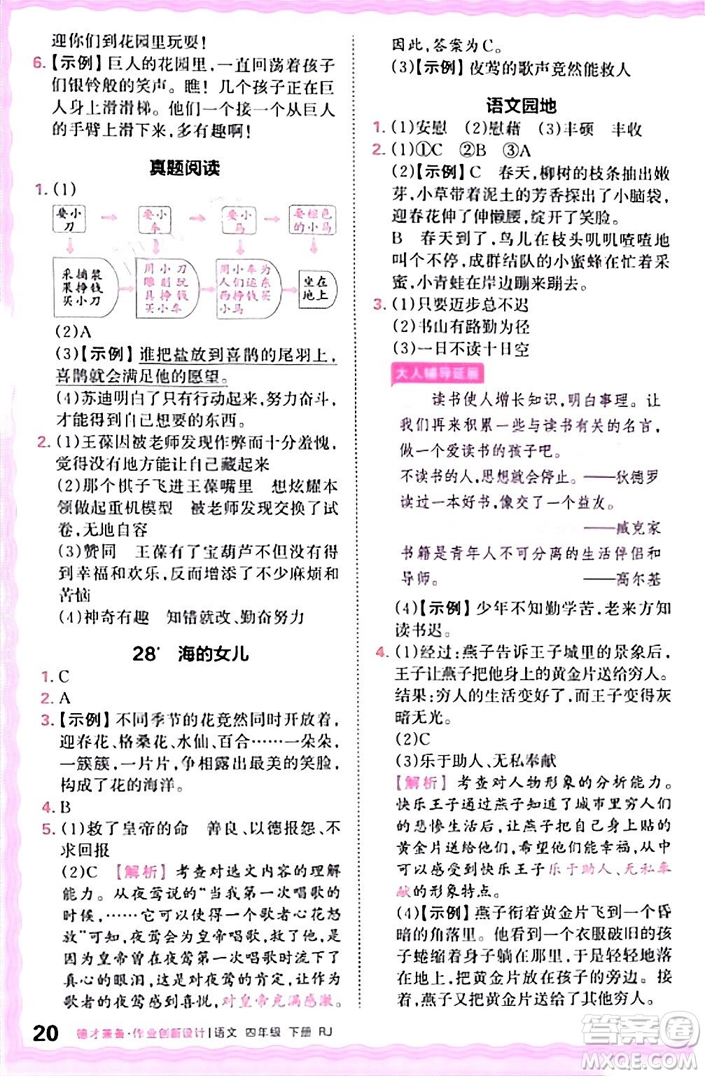 江西人民出版社2024年春王朝霞德才兼?zhèn)渥鳂I(yè)創(chuàng)新設(shè)計四年級語文下冊人教版答案