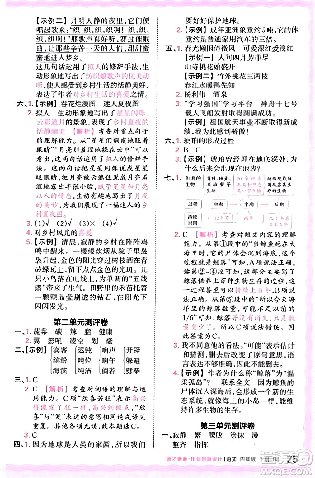 江西人民出版社2024年春王朝霞德才兼?zhèn)渥鳂I(yè)創(chuàng)新設(shè)計四年級語文下冊人教版答案