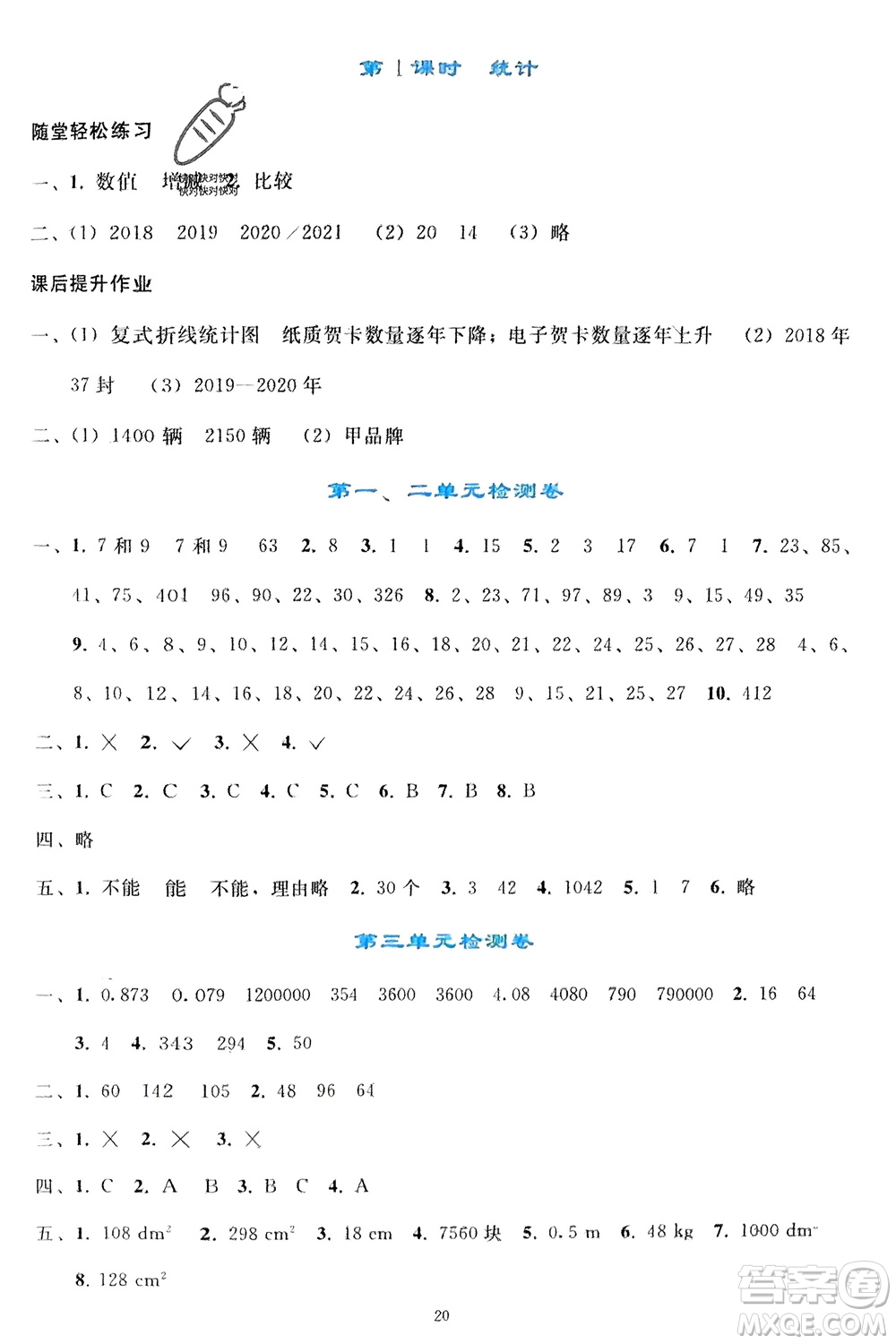 人民教育出版社2024年春同步輕松練習(xí)五年級(jí)數(shù)學(xué)下冊(cè)人教版參考答案