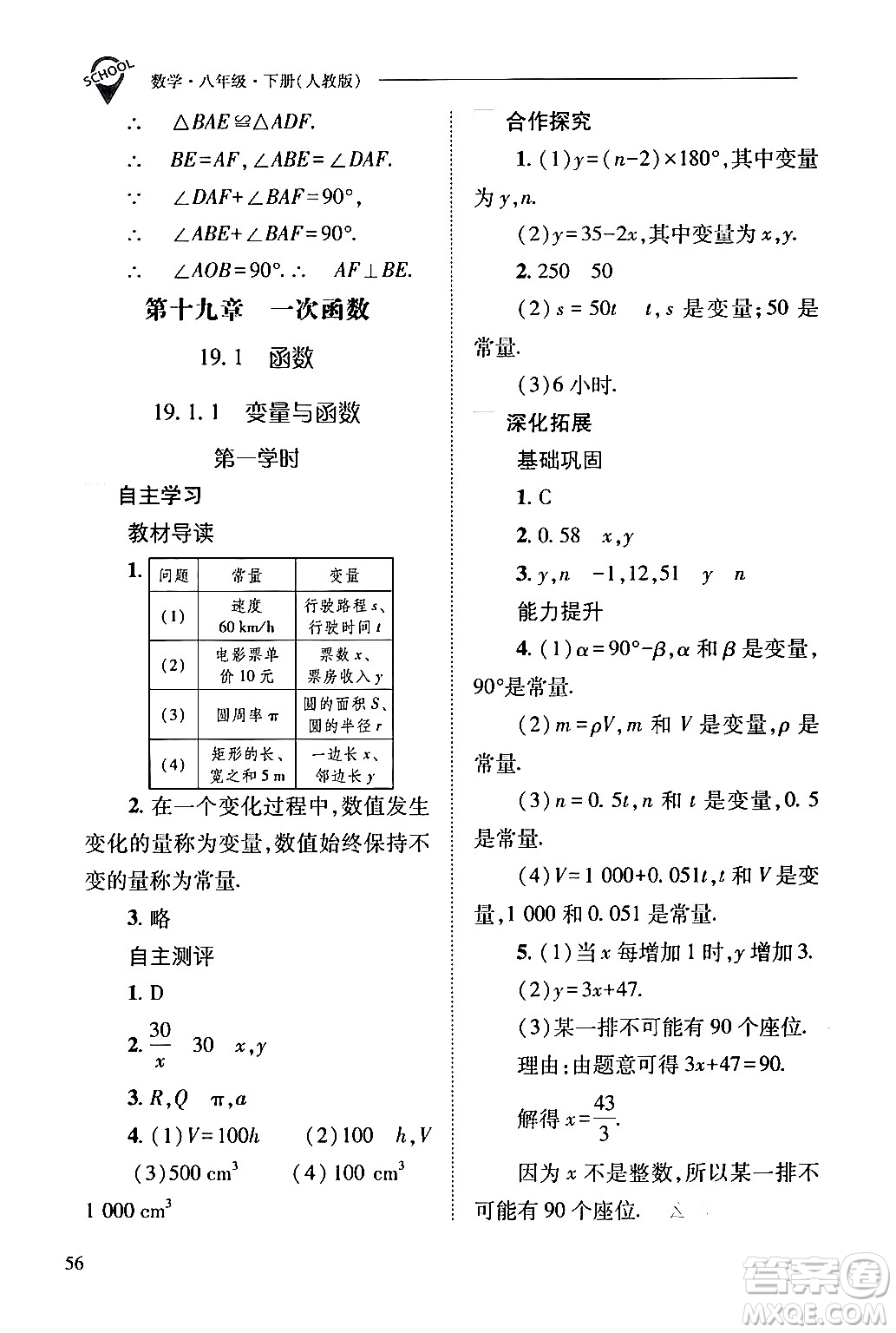 山西教育出版社2024年春新課程問題解決導(dǎo)學(xué)方案八年級(jí)數(shù)學(xué)下冊(cè)人教版答案