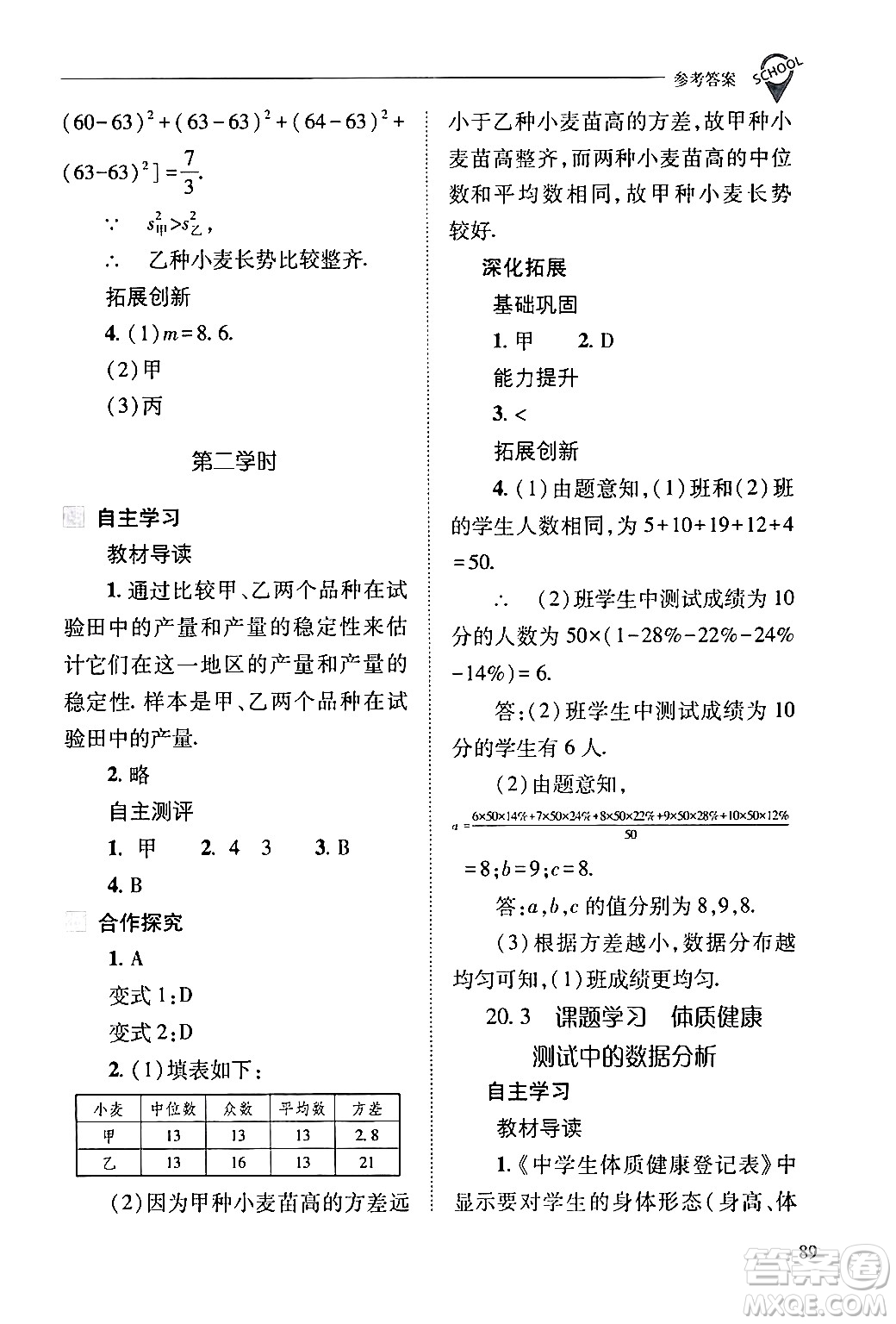 山西教育出版社2024年春新課程問題解決導(dǎo)學(xué)方案八年級(jí)數(shù)學(xué)下冊(cè)人教版答案