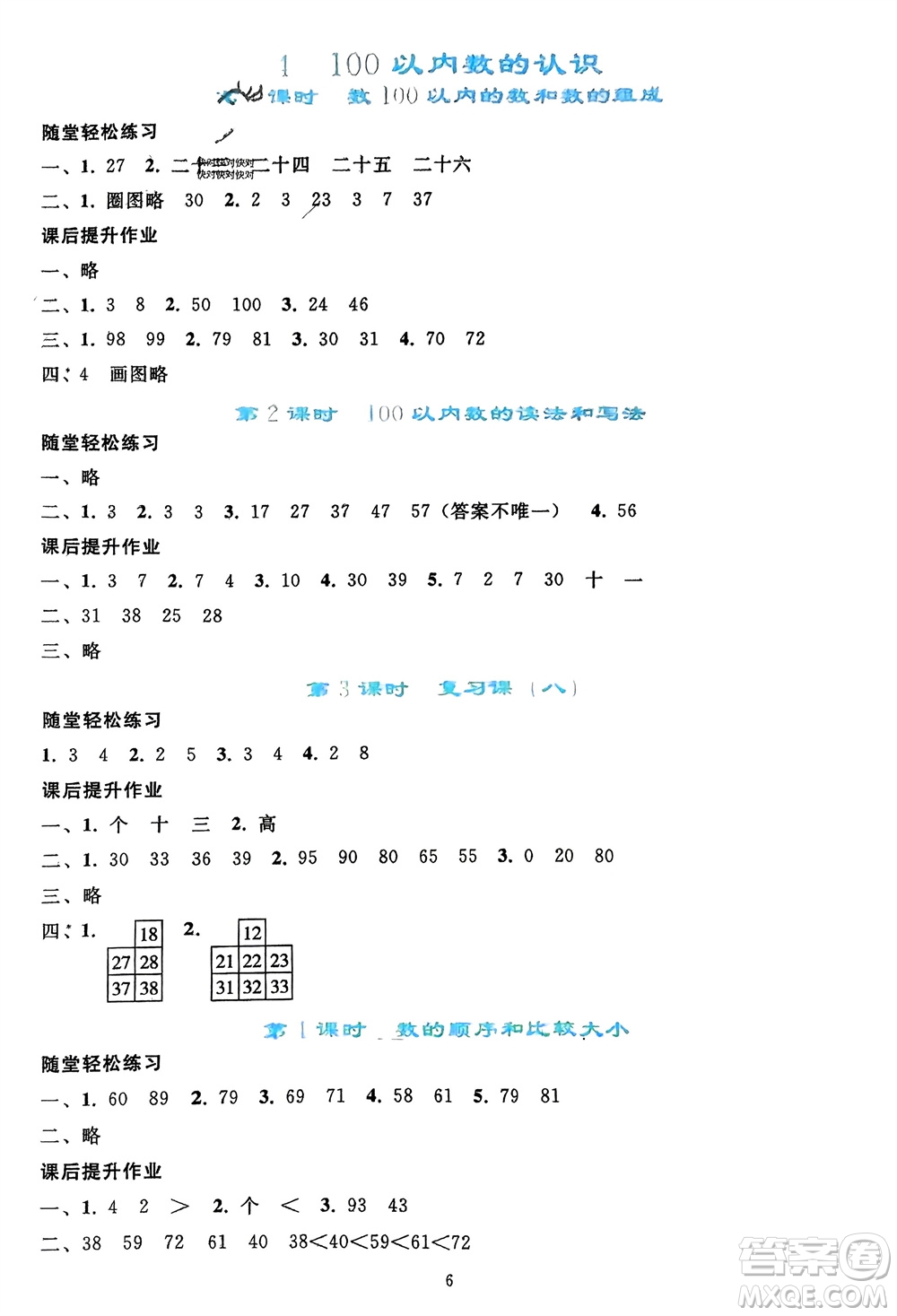 人民教育出版社2024年春同步輕松練習(xí)一年級數(shù)學(xué)下冊人教版參考答案