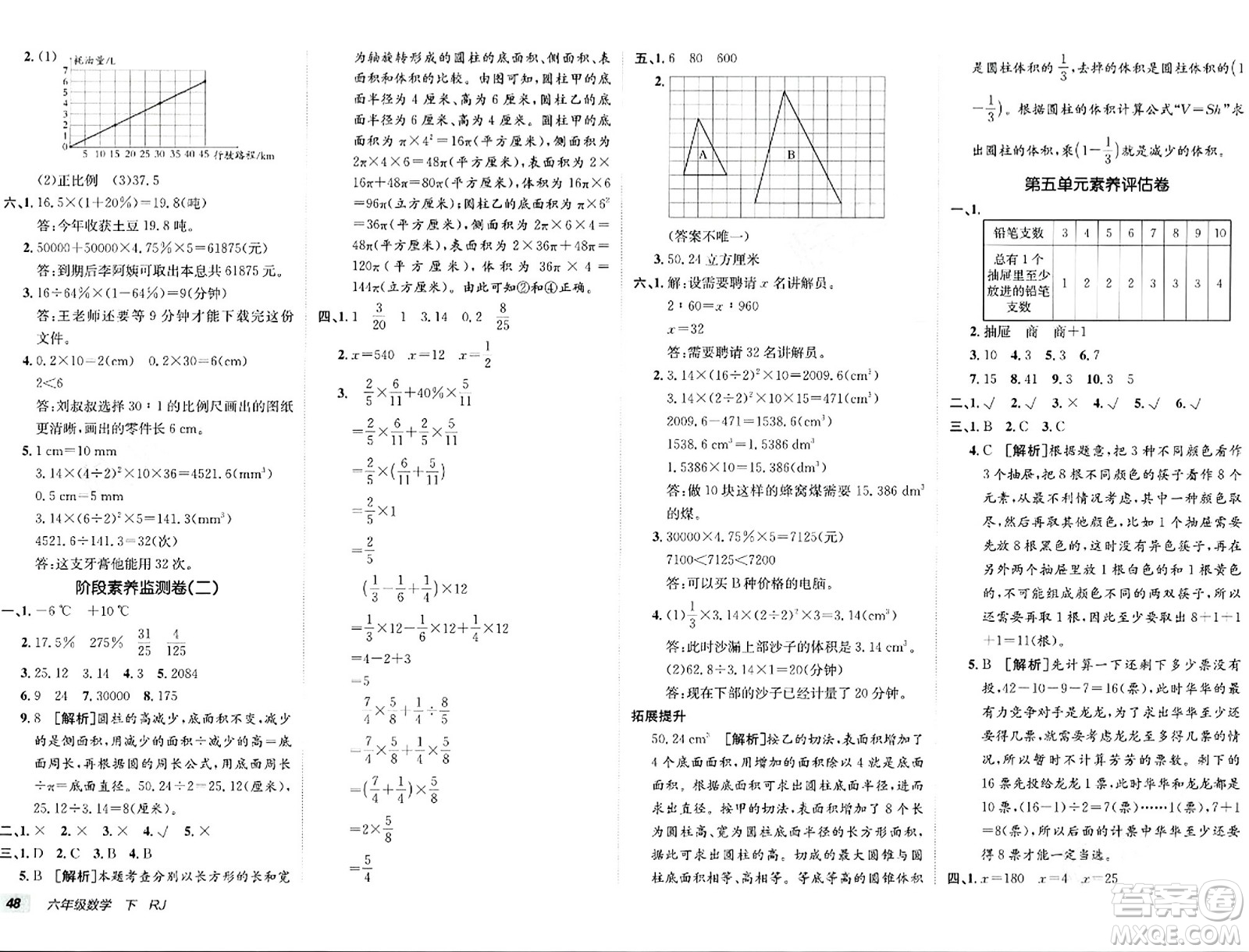 新疆青少年出版社2024年春海淀單元測試AB卷六年級數(shù)學(xué)下冊人教版答案